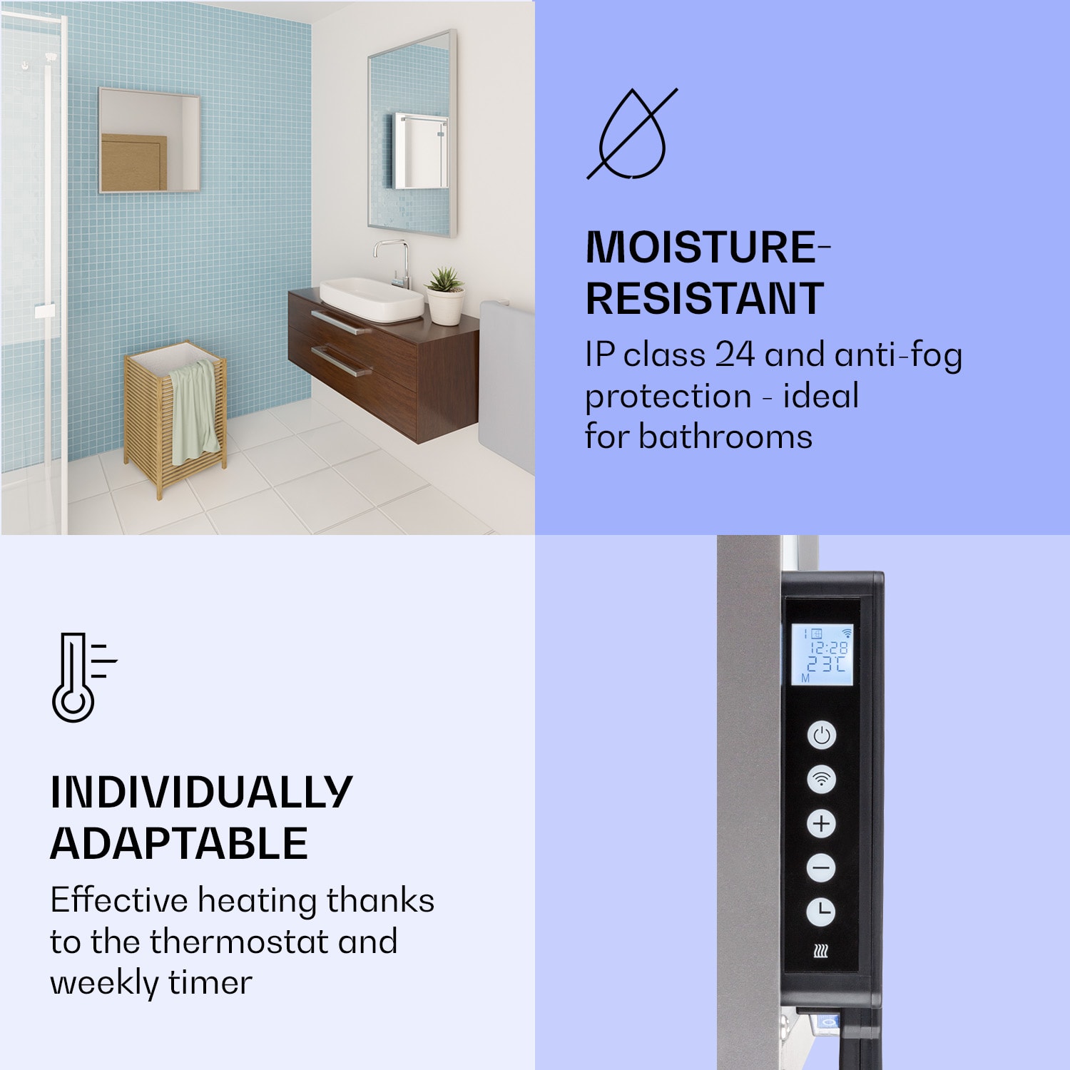 La Palma 500 slim 2-in-1 verwarming infrarood convectiekachel 60 x 60 cm 500 W spiegelend front 