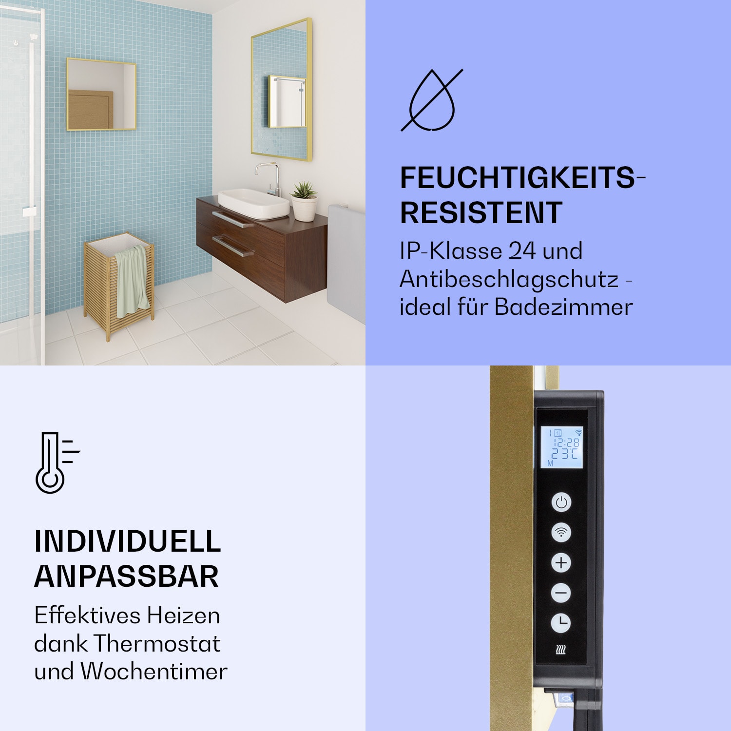 La Palma 500 smart 2-in-1 Heizgerät Infrarot Konvektor 60x60cm 500W Spiegelfront 500 W (60 x 60 cm) | Antik-Gold-Metallic