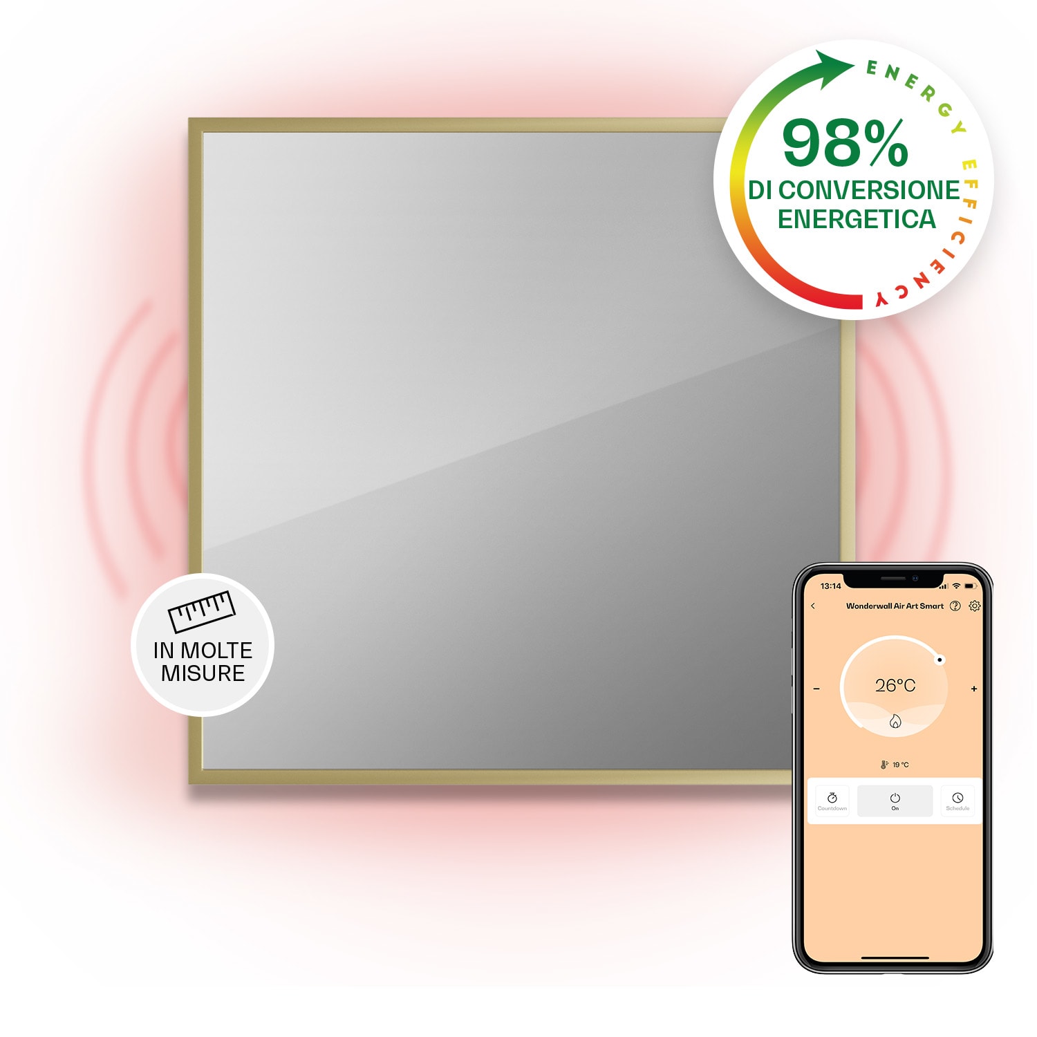 Stufa intelligente 2-in-1 La Palma 500 Termoconvettore a infrarossi 60x60cm 500W Specchio frontale 500 W (60 x 60 cm) | Oro antico metallizzato