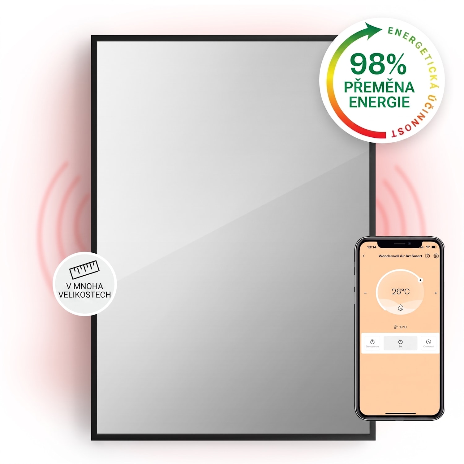 La Palma 700, infračervený ohřívač 2 v 1, smart, 85 x 60 cm, 750 W, zrcadlová přední strana 60 x 85 cm | 750 W | Černá