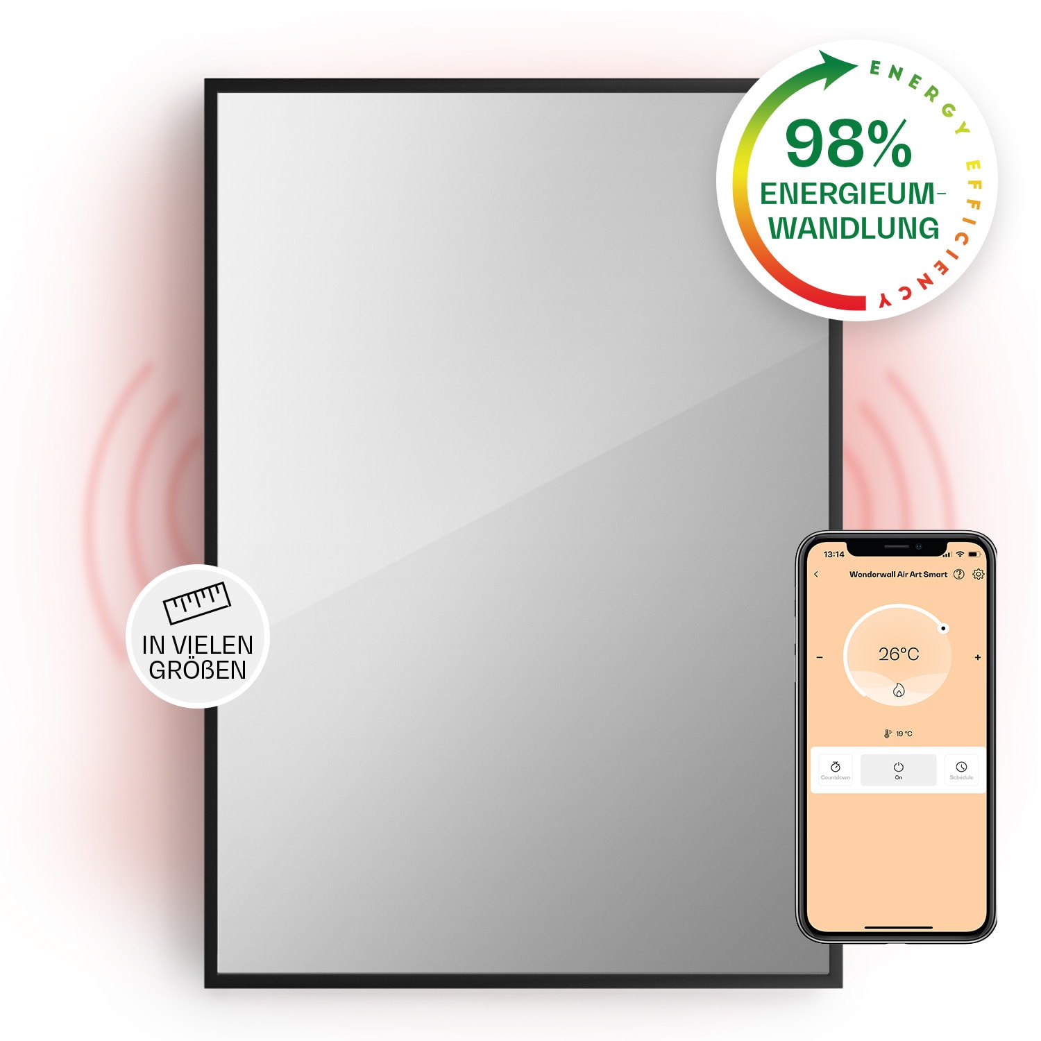 La Palma 750 smart 2-in-1 Heizgerät Infrarot Konvektor 85x60cm 750W Spiegelfront 60 x 85 cm | 750 W | Schwarz