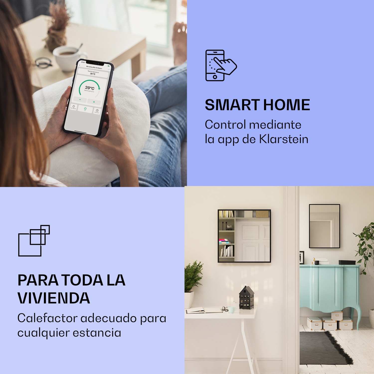 La Palma 750 calentador inteligente 2 en 1 Convector de infrarrojos 85 x 60 cm 750 W Espejo frontal 