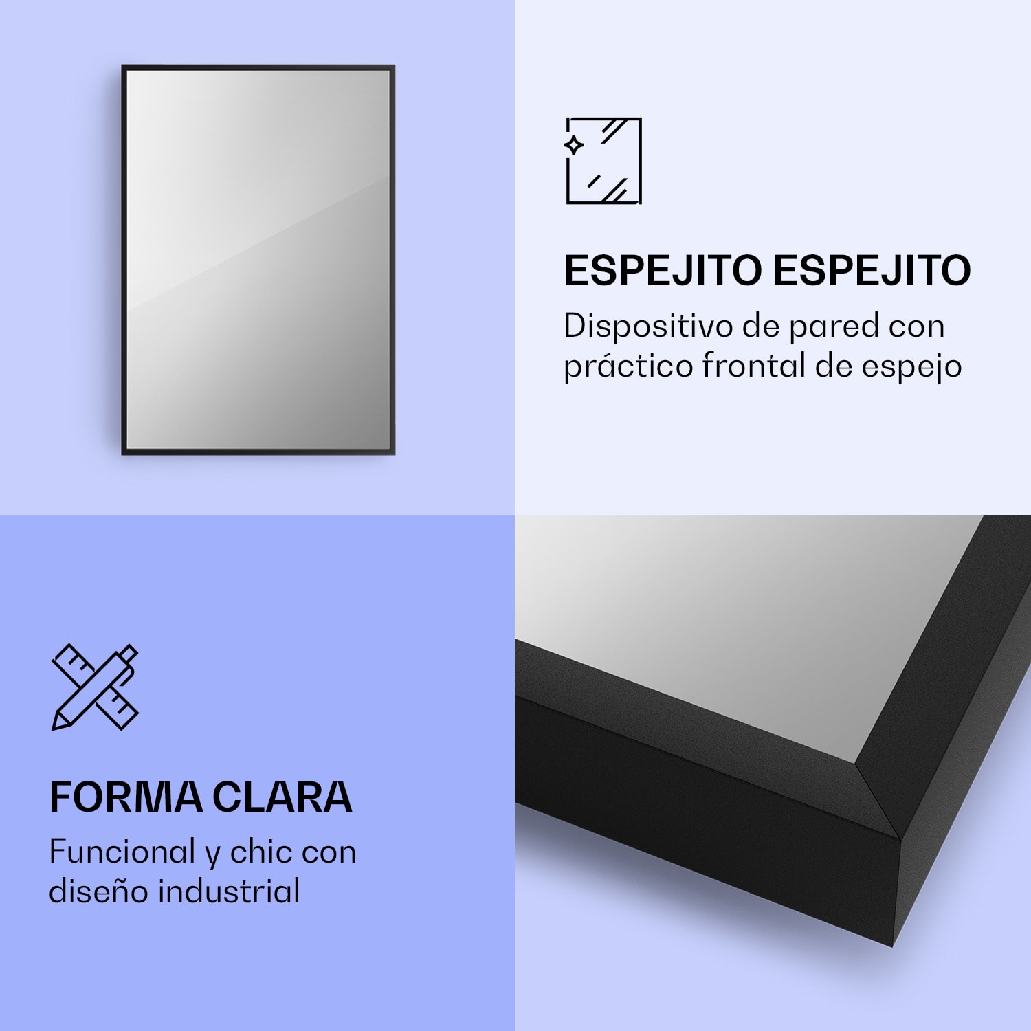 La Palma 750 calentador inteligente 2 en 1 Convector de infrarrojos 85 x 60 cm 750 W Espejo frontal 