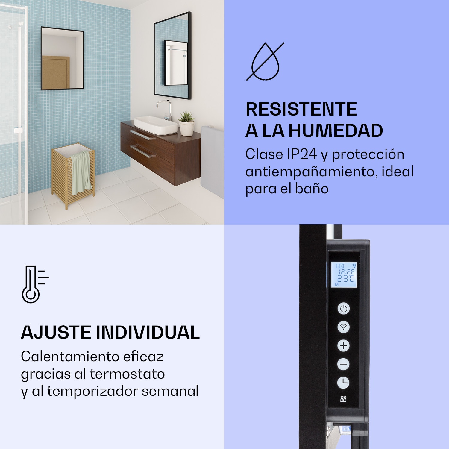 La Palma 750 calentador inteligente 2 en 1 Convector de infrarrojos 85 x 60 cm 750 W Espejo frontal 