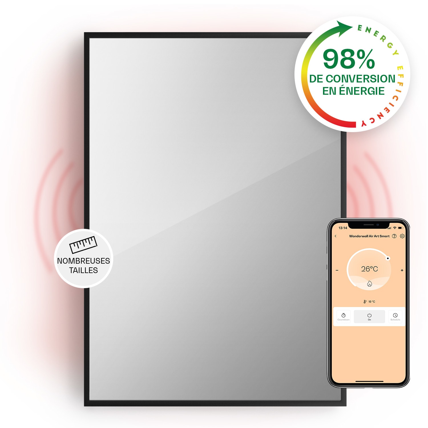 La Palma 750 smart 2-in-1 verwarming infrarood convector 85 x 60 cm 750 W spiegelend front 60 x 85 cm | 750 W | Zwart