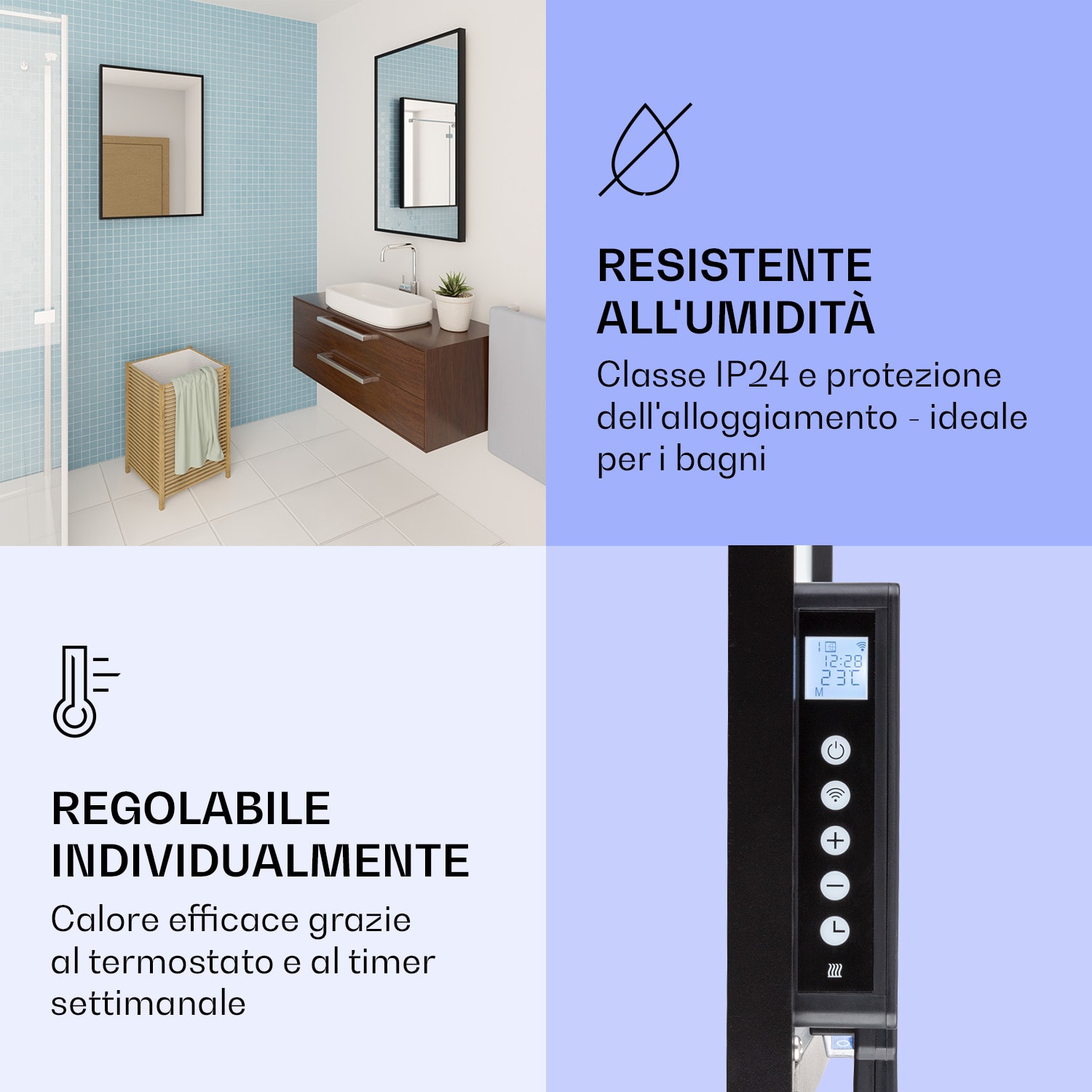 Stufa intelligente 2-in-1 La Palma 750 Termoconvettore a infrarossi 85x60cm 750W Specchio frontale 60 x 85 cm | 750 W | Nero