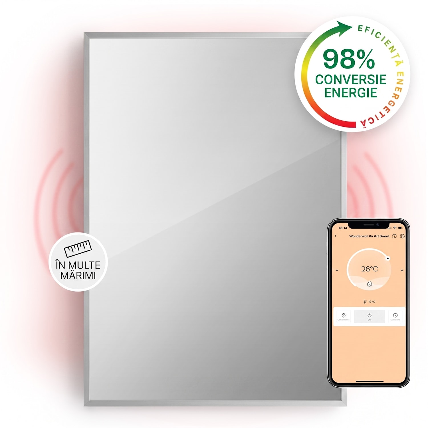 La Palma 750 încălzitor smart 2 în 1 Convector infraroșu 85 x 60 cm 750 W partea frontală cu oglindă 60 x 85 cm | 750 W | Negru