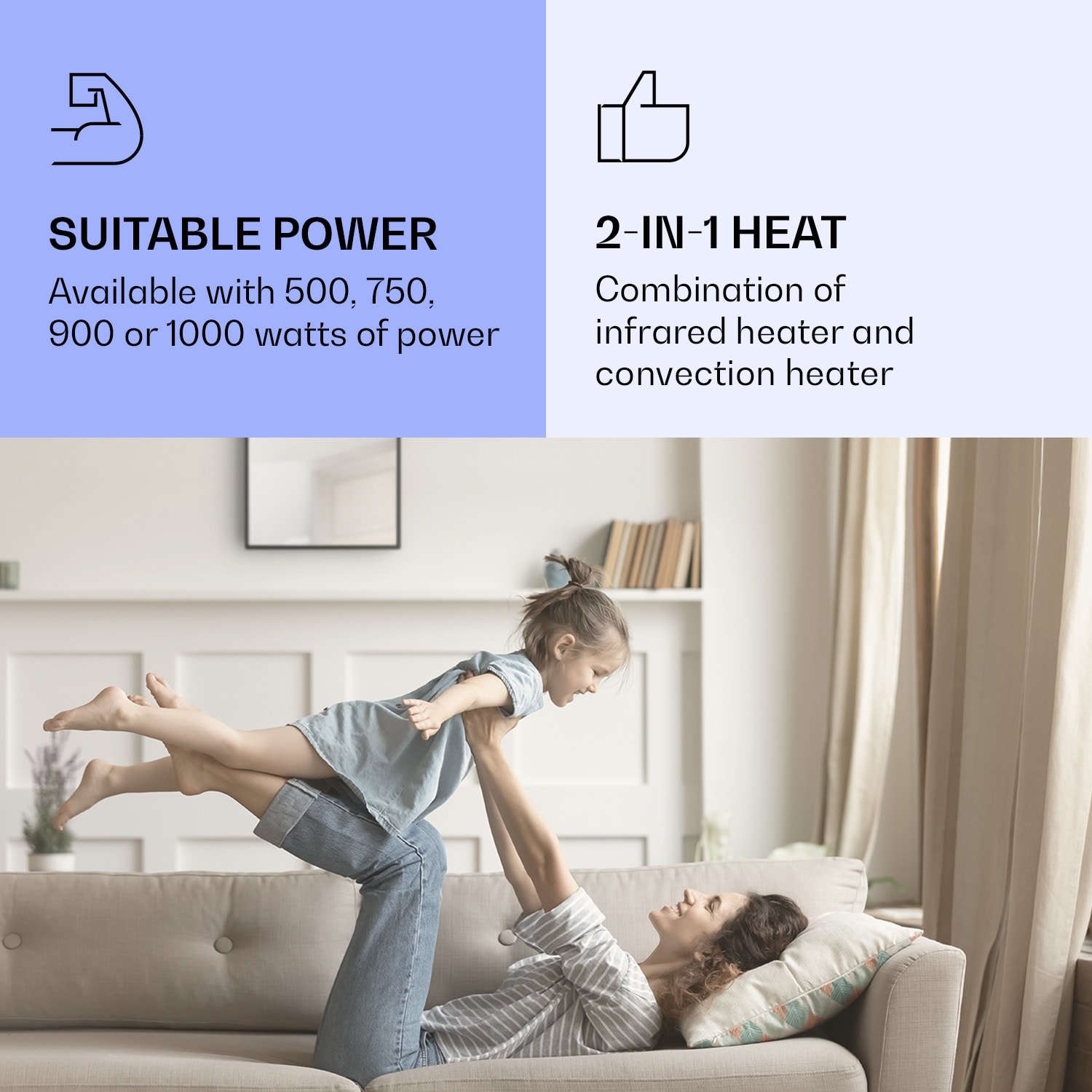 La Palma 750 calentador inteligente 2 en 1 Convector de infrarrojos 85 x 60 cm 750 W Espejo frontal 60 x 85 cm | 750 W | Negro