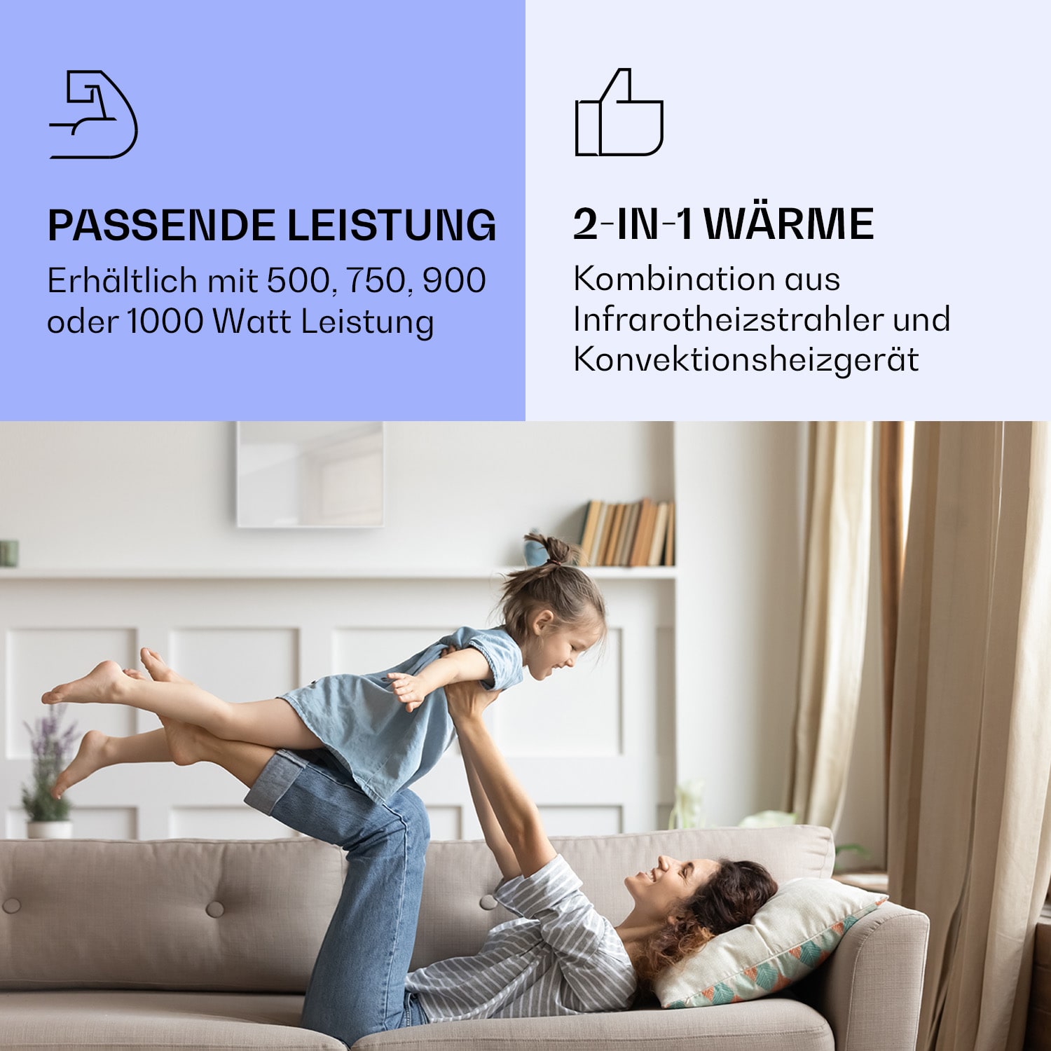 La Palma 750 smart 2-in-1 Heizgerät Infrarot Konvektor 85x60cm 750W Spiegelfront 60 x 85 cm | 750 W | Weiß