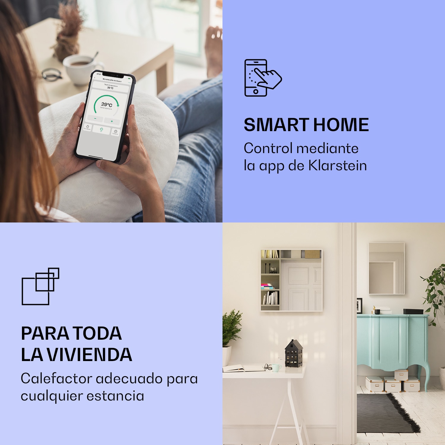 La Palma 750 calentador inteligente 2 en 1 Convector de infrarrojos 85 x 60 cm 750 W Espejo frontal 60 x 85 cm | 750 W | Blanco