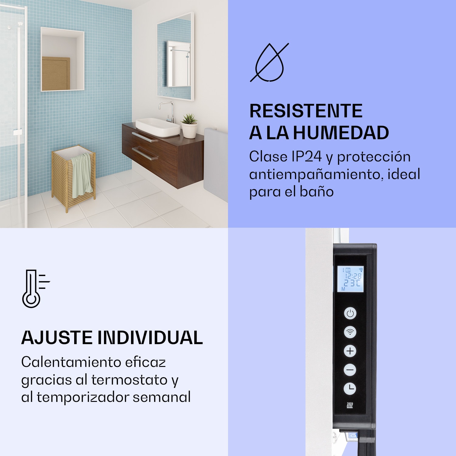 La Palma 750 calentador inteligente 2 en 1 Convector de infrarrojos 85 x 60 cm 750 W Espejo frontal 60 x 85 cm | 750 W | Blanco