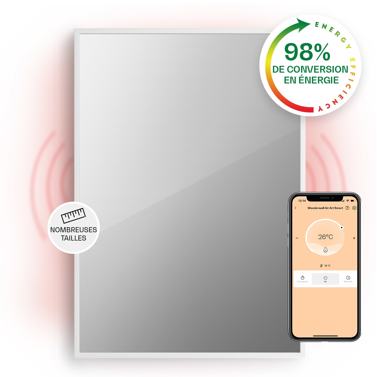 La Palma 750 smart 2-in-1 verwarming infrarood convector 85 x 60 cm 750 W spiegelend front 60 x 85 cm | 750 W | Wit