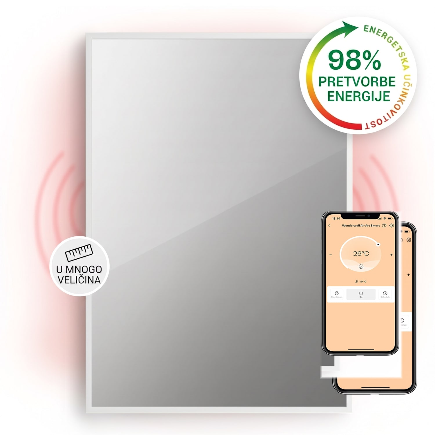 La Palma 750 pametni grijač 2 u 1 infracrveni konvektor 85x60cm 750W ogledalo prednje 