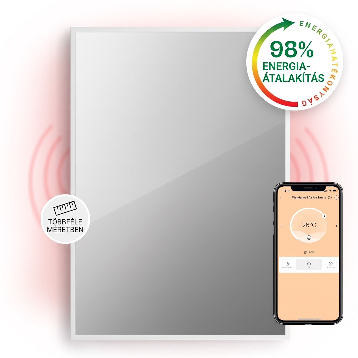 La Palma 750 smart, infravörös hősugárzó 2 az 1-ben, 85 x 60 cm, 750 W, tükör elülső rész 60 x 85 cm | 750 W | Fehér