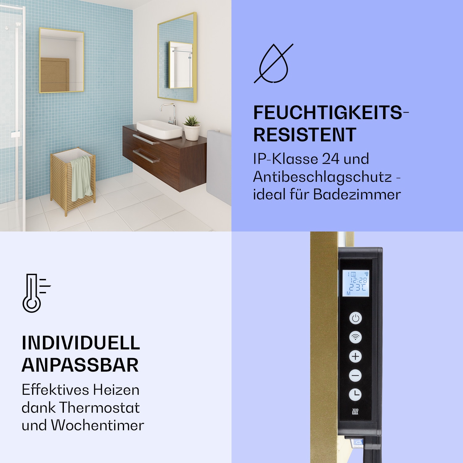 La Palma 750 smart Radiateur 2 en 1 convecteur infrarouge 85x60cm 750W façade miroir 750 W (60 x 85 cm) | Or Antique Métallisé