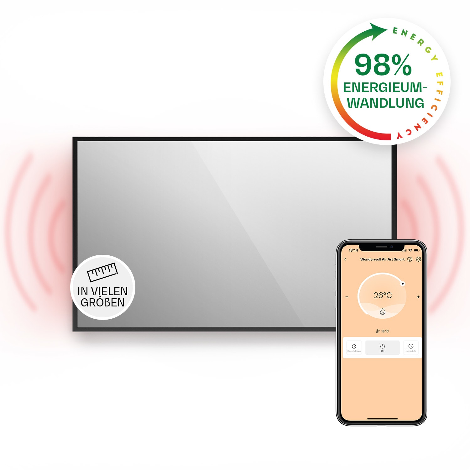 Stufa intelligente 2-in-1 La Palma 1000 Termoconvettore a infrarossi 120x60cm 1000W Specchio 60 x 120 cm | 1000 W | Nero