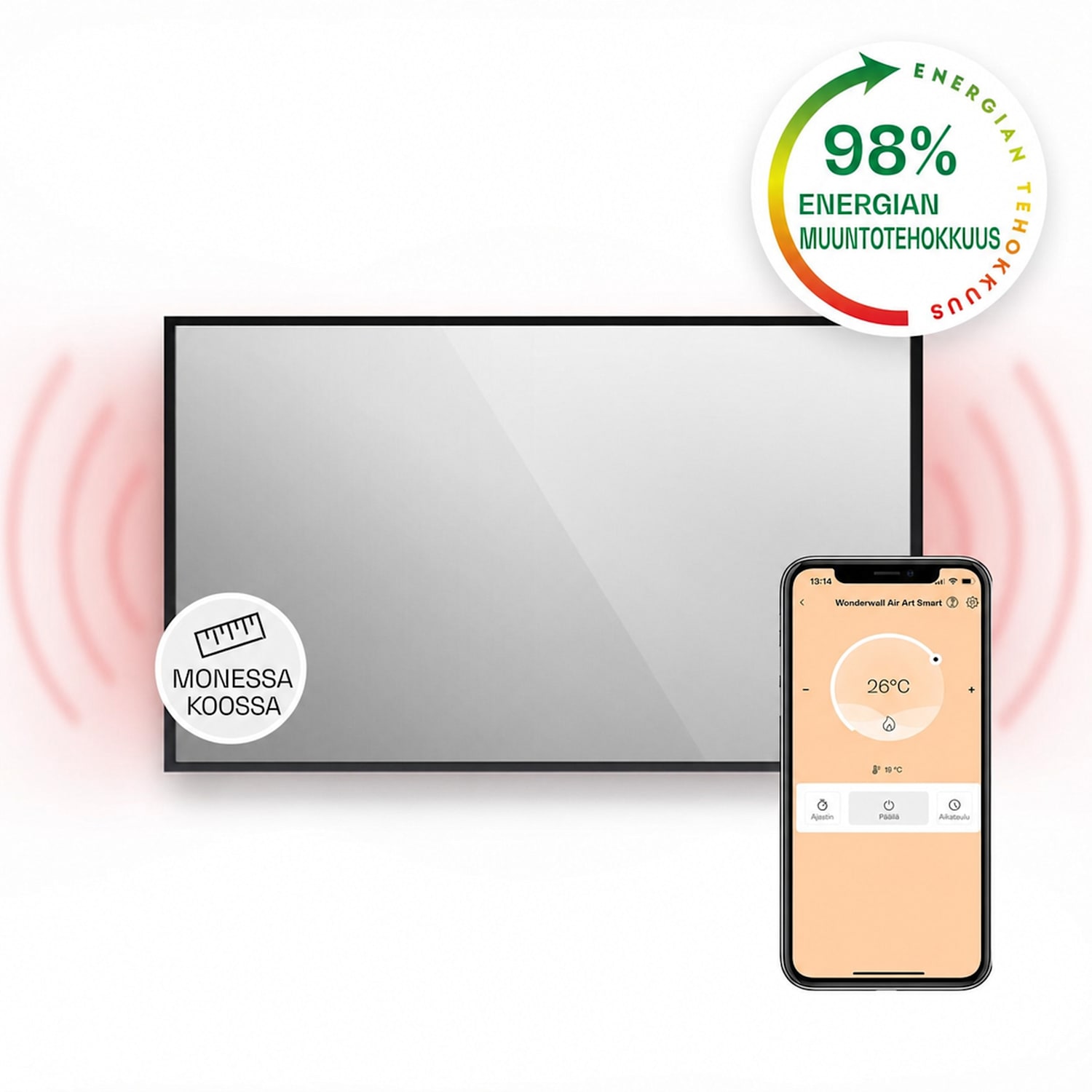 La Palma 1000 smart 2 in 1 -lämmitin infrapuna konvektori 120x60cm 1000W peili 