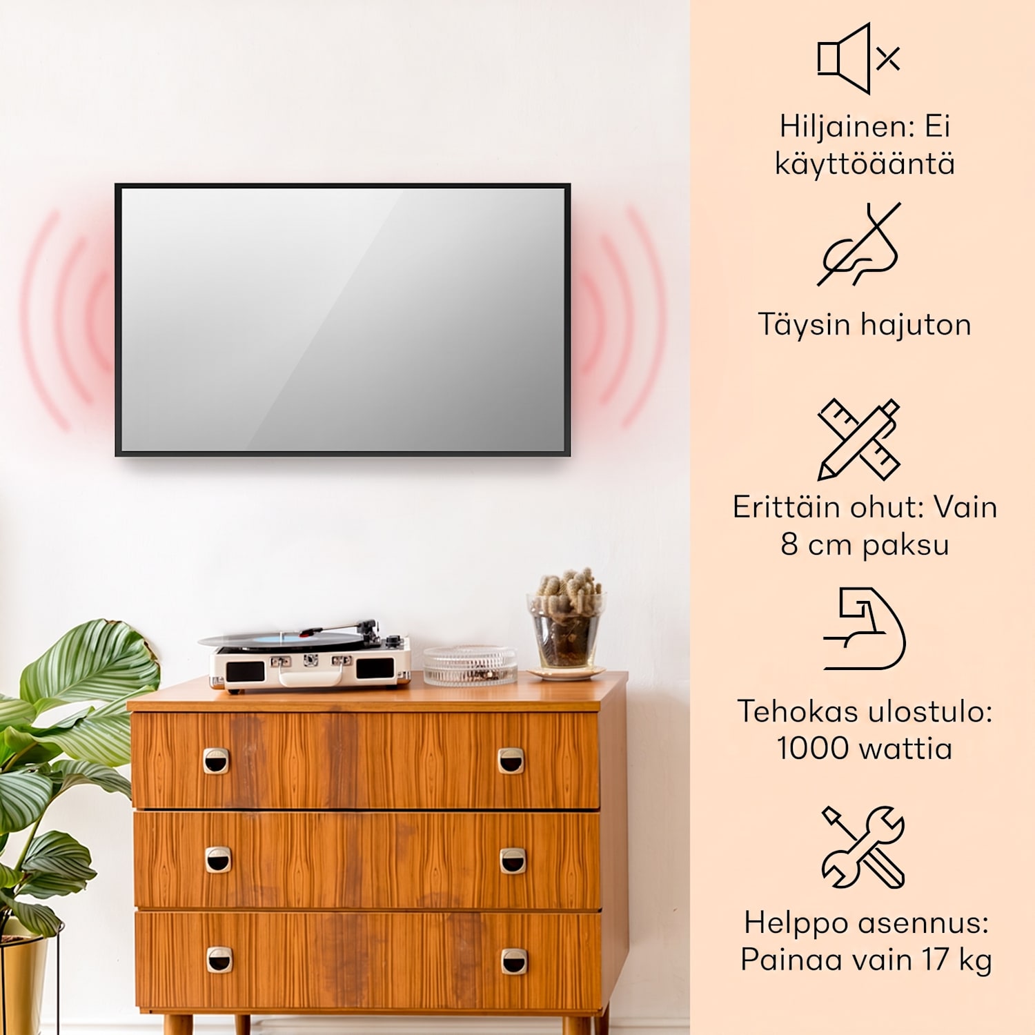 La Palma 1000 smart 2 in 1 -lämmitin infrapuna konvektori 120x60cm 1000W peili 60 x 120 cm | 1000 W | Musta