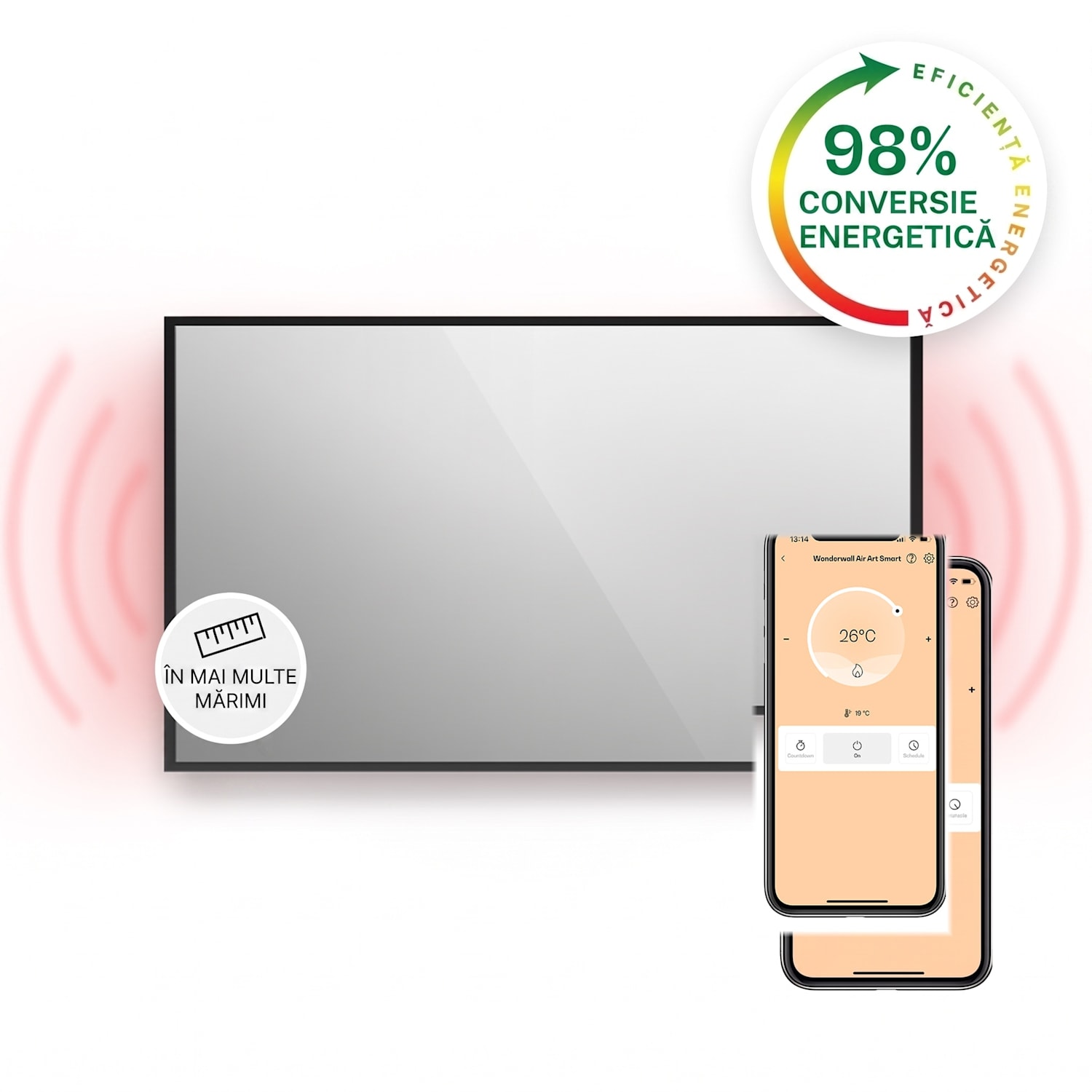 La Palma 1000 smart, încălzitor 2 în 1, infraroșu 120 x 60 cm, 1000 W, partea frontală cu oglindă 