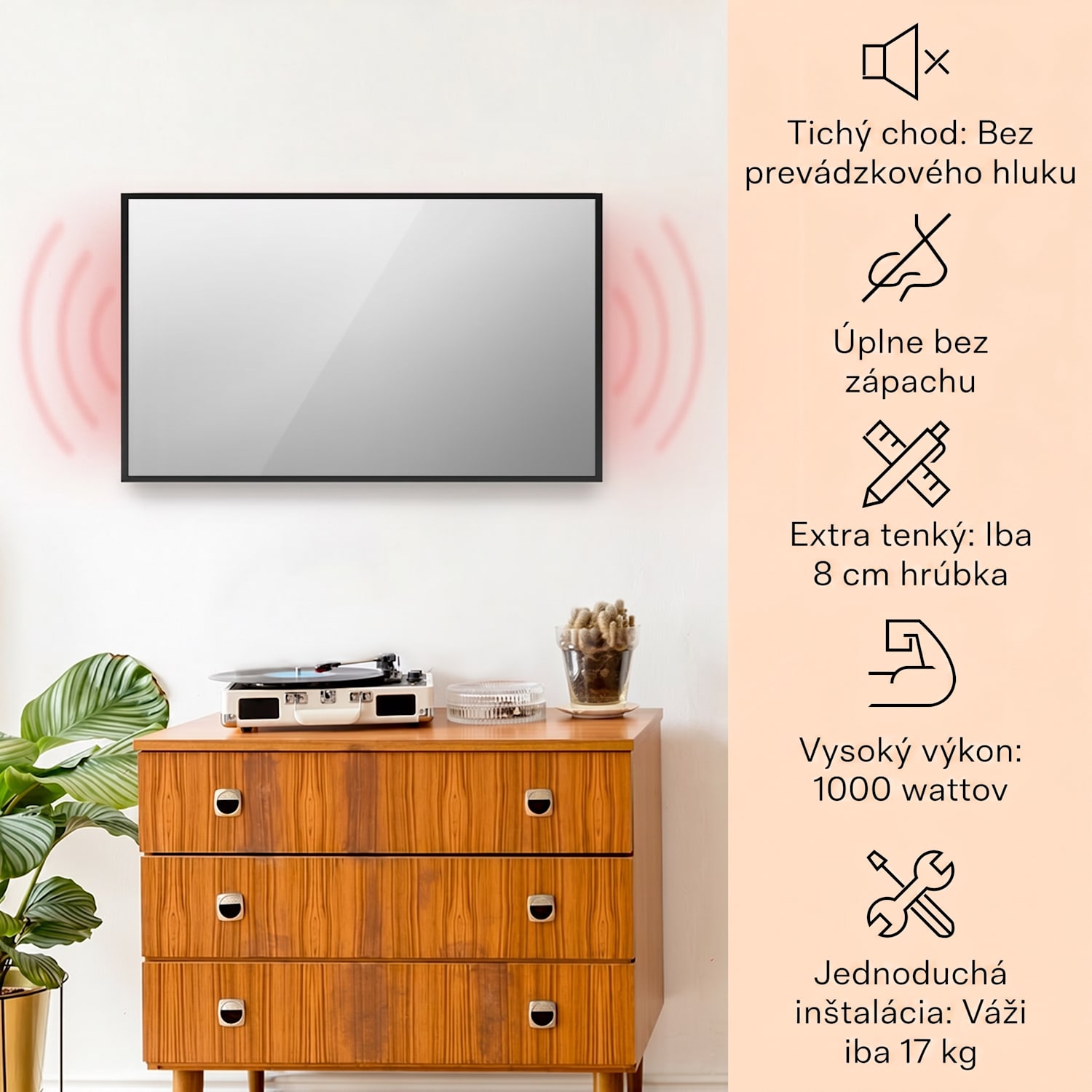 La Palma 1000 smart, infračervený ohrievač 2 v 1, 120 x 60 cm, 1000 W, zrkadlová predná časť 60 x 120 cm | 1000 W | Čierna