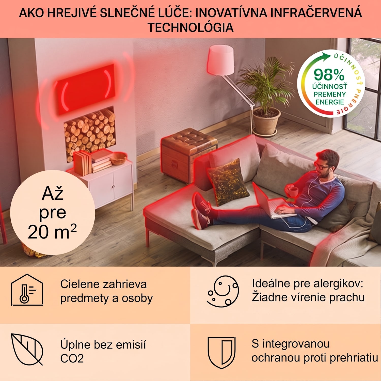 La Palma 1000 smart, infračervený ohrievač 2 v 1, 120 x 60 cm, 1000 W, zrkadlová predná časť 60 x 120 cm | 1000 W | Čierna