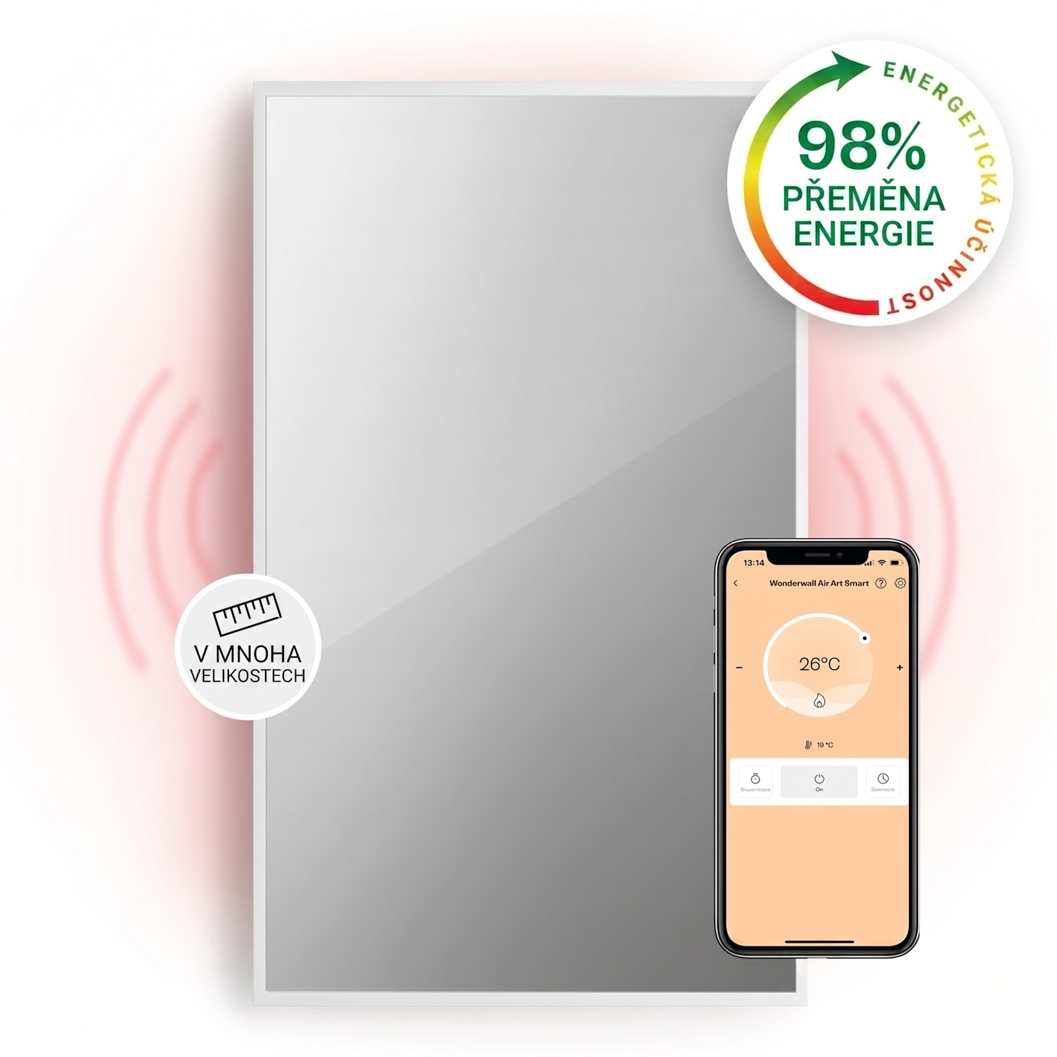 La Palma 1000, infračervený ohřívač 2 v 1, smart, 120 x 60 cm, 1000 W, zrcadlová přední strana 60 x 120 cm | 1000 W | Bílá