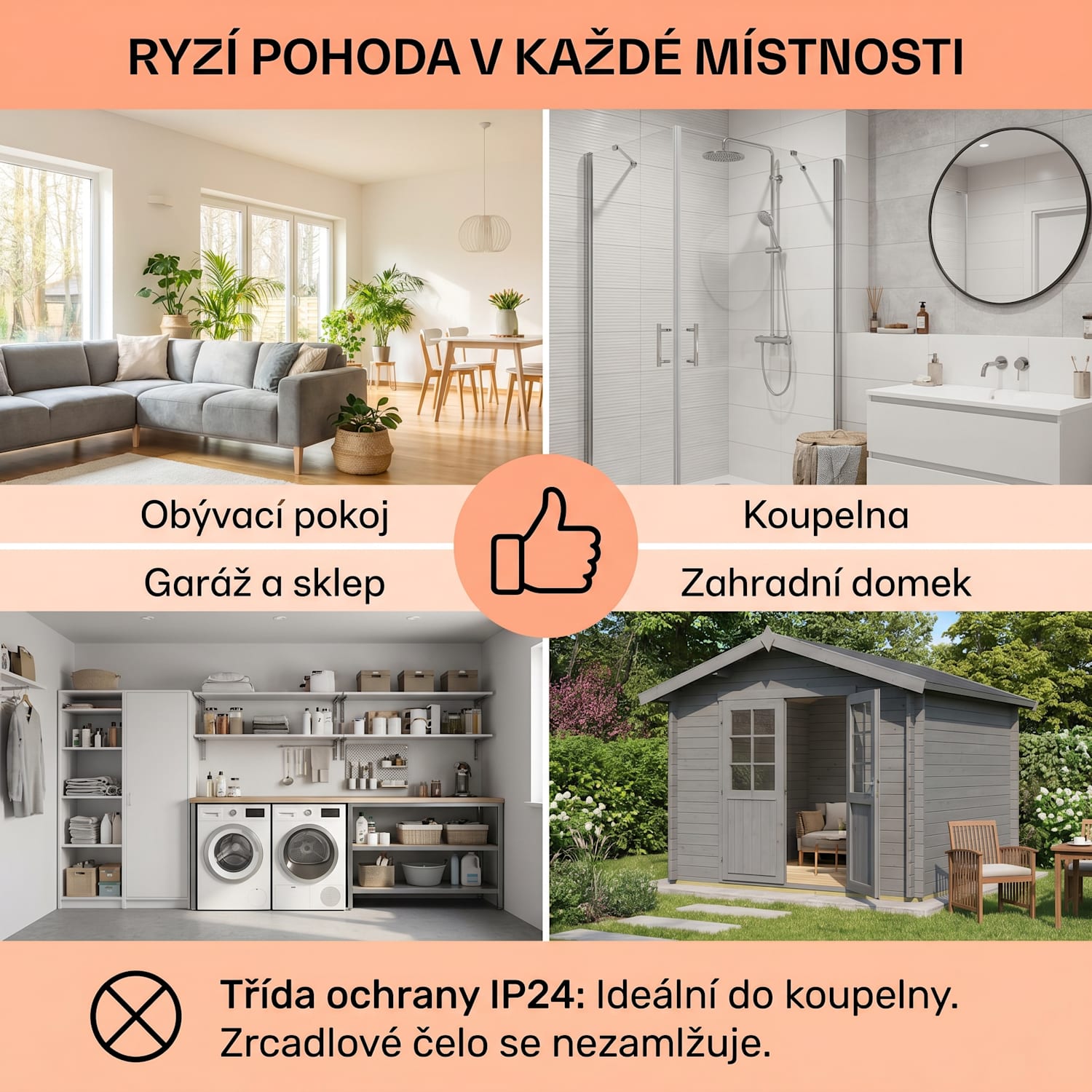 La Palma 1000, infračervený ohřívač 2 v 1, smart, 120 x 60 cm, 1000 W, zrcadlová přední strana 60 x 120 cm | 1000 W | Bílá