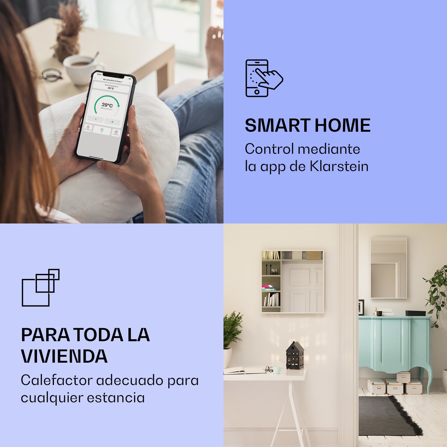 La Palma 1000 calentador inteligente 2 en 1 Convector de infrarrojos 120 x 60 cm 1000 W Espejo 60 x 120 cm | 1000 W | Blanco