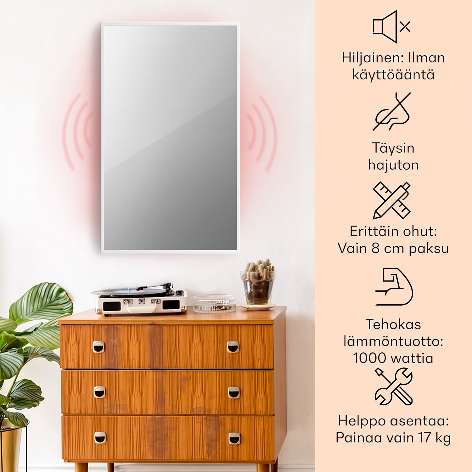 La Palma 1000 smart 2 in 1 -lämmitin infrapuna konvektori 120x60cm 1000W peili 60 x 120 cm | 1000 W | Valkoinen
