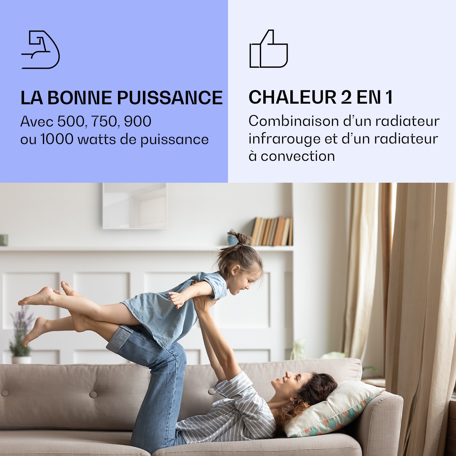 La Palma 1000 smart Radiateur 2 en 1 convecteur infrarouge 120x60cm 1000W miroir 