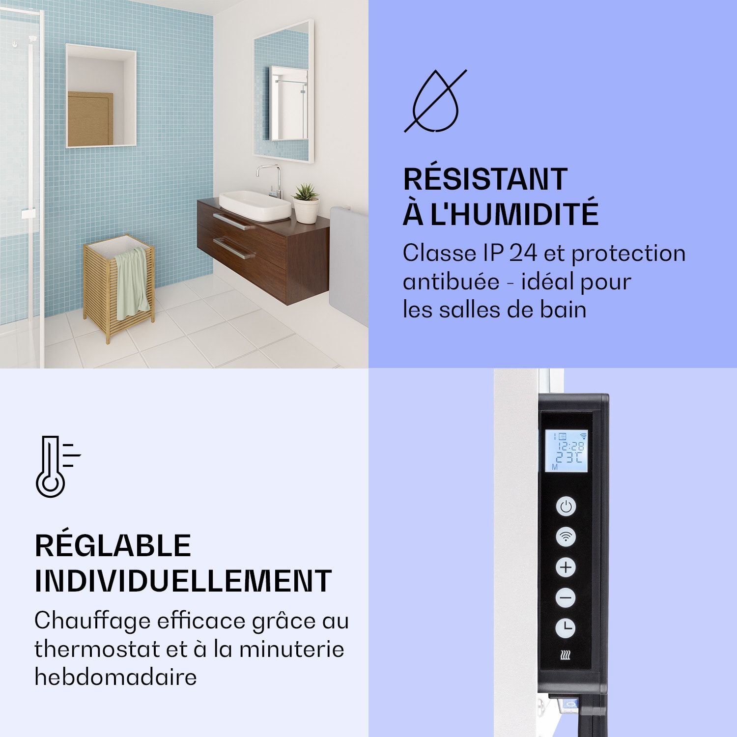 La Palma 1000 smart Radiateur 2 en 1 convecteur infrarouge 120x60cm 1000W miroir 