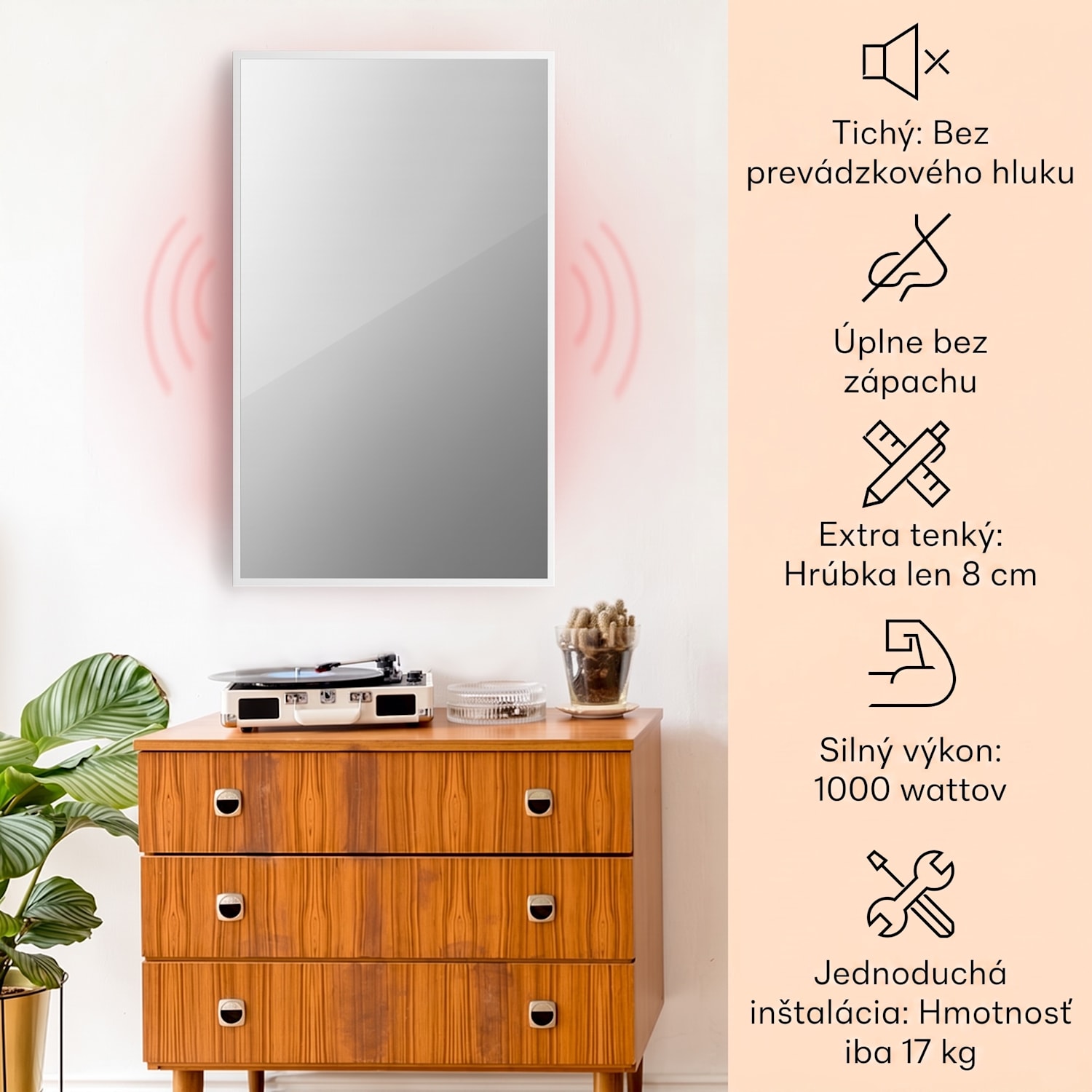 La Palma 1000 smart, infračervený ohrievač 2 v 1, 120 x 60 cm, 1000 W, zrkadlová predná časť 60 x 120 cm | 1000 W | Biela