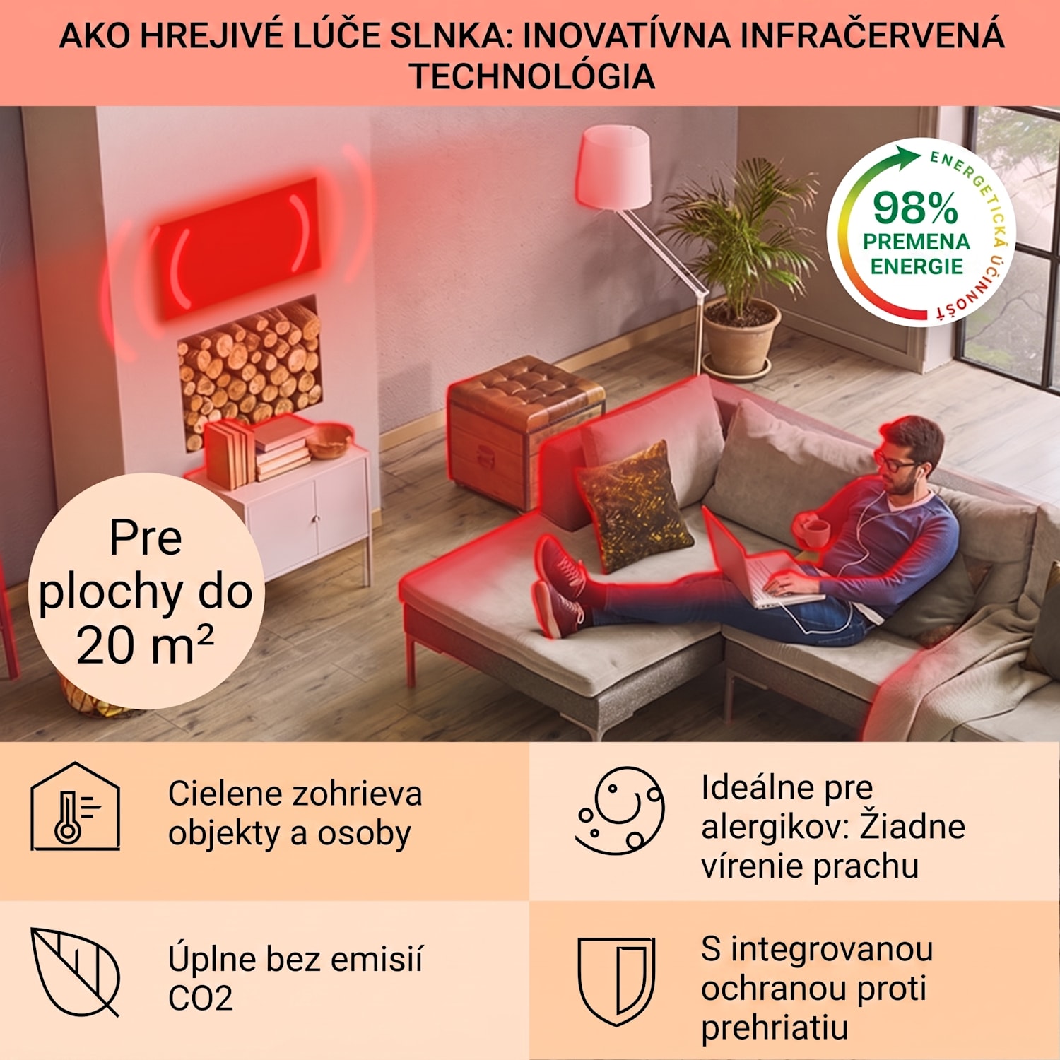 La Palma 1000 smart, infračervený ohrievač 2 v 1, 120 x 60 cm, 1000 W, zrkadlová predná časť 60 x 120 cm | 1000 W | Biela