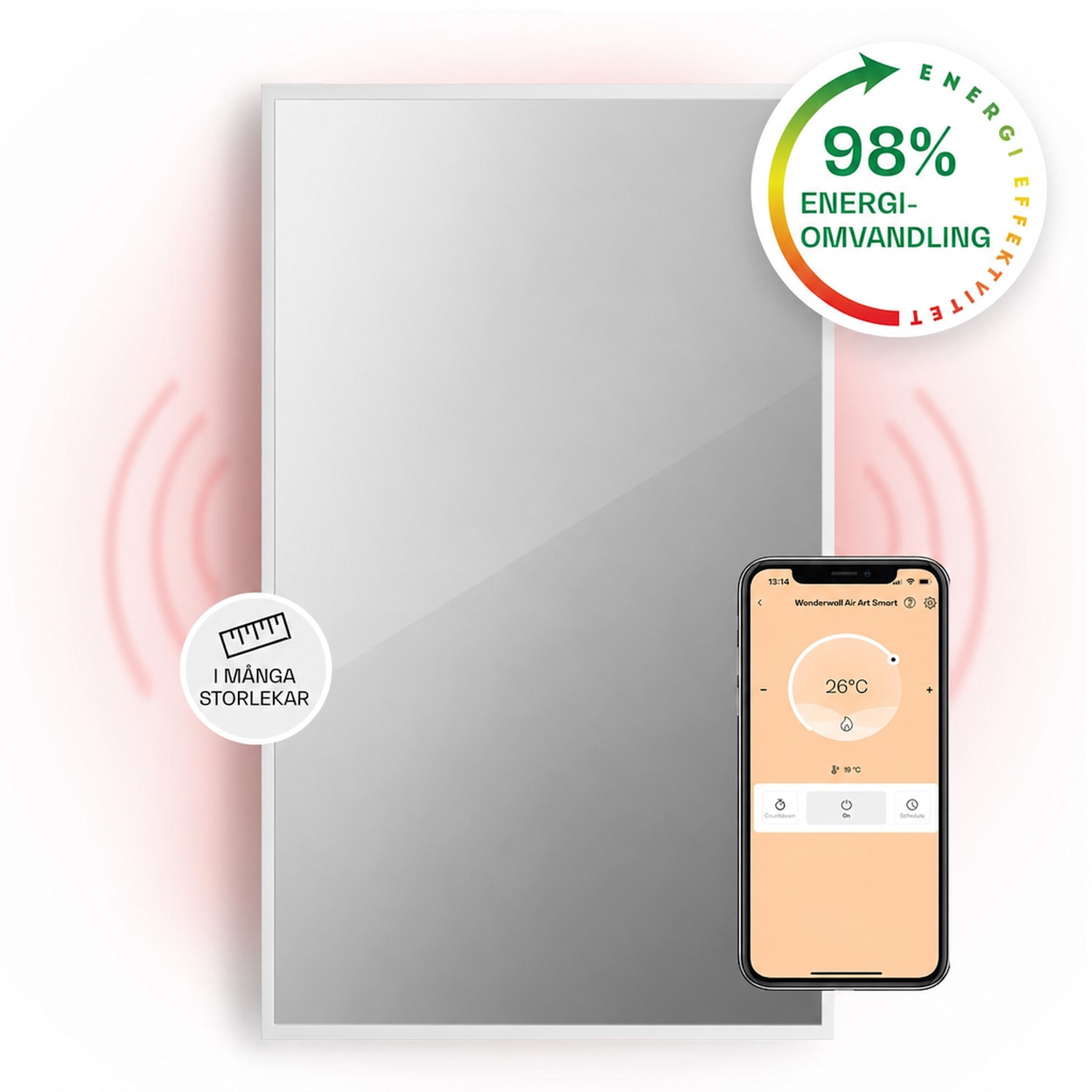 La Palma 1000 smart 2-i-1 infravärmare konvektor 120 x 60 cm 1 000 W spegelfront 60 x 120 cm | 1000 W | Vit