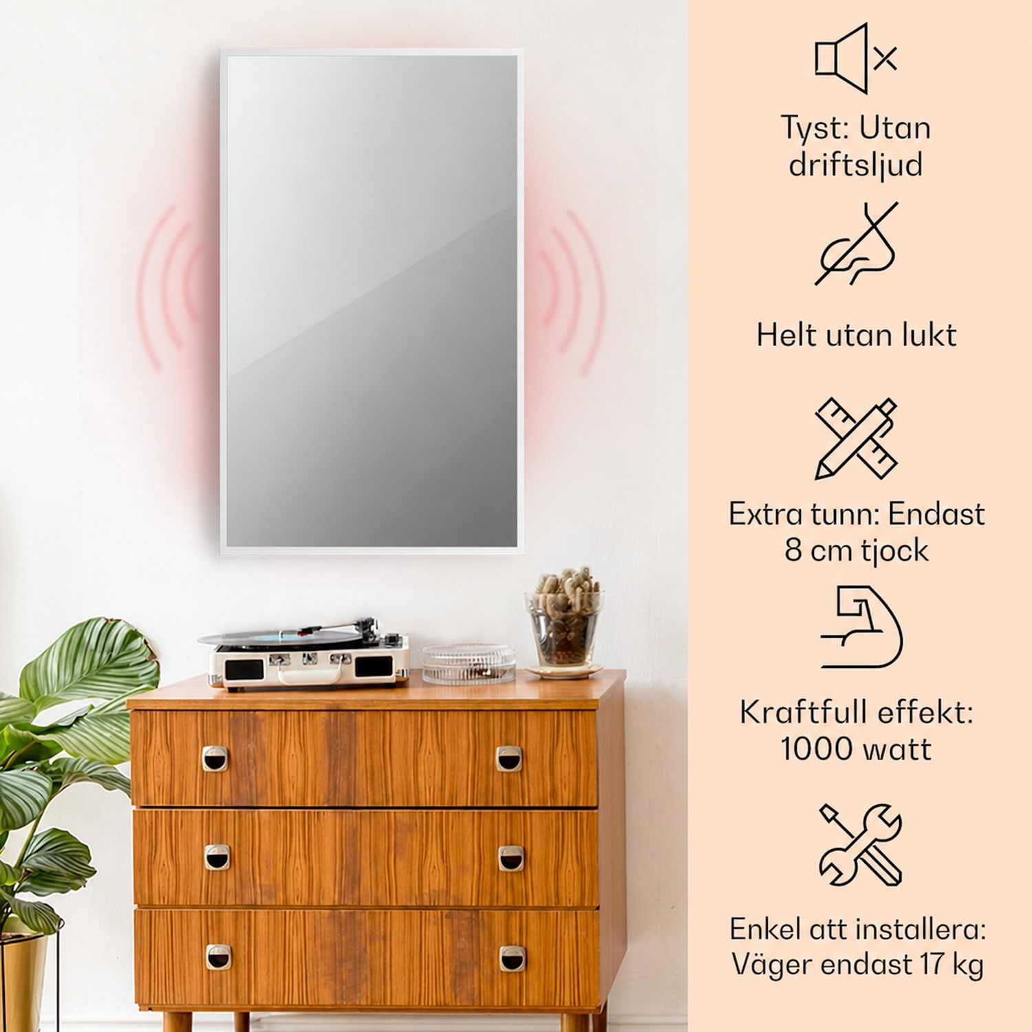 La Palma 1000 smart 2-i-1 infravärmare konvektor 120 x 60 cm 1 000 W spegelfront 60 x 120 cm | 1000 W | Vit