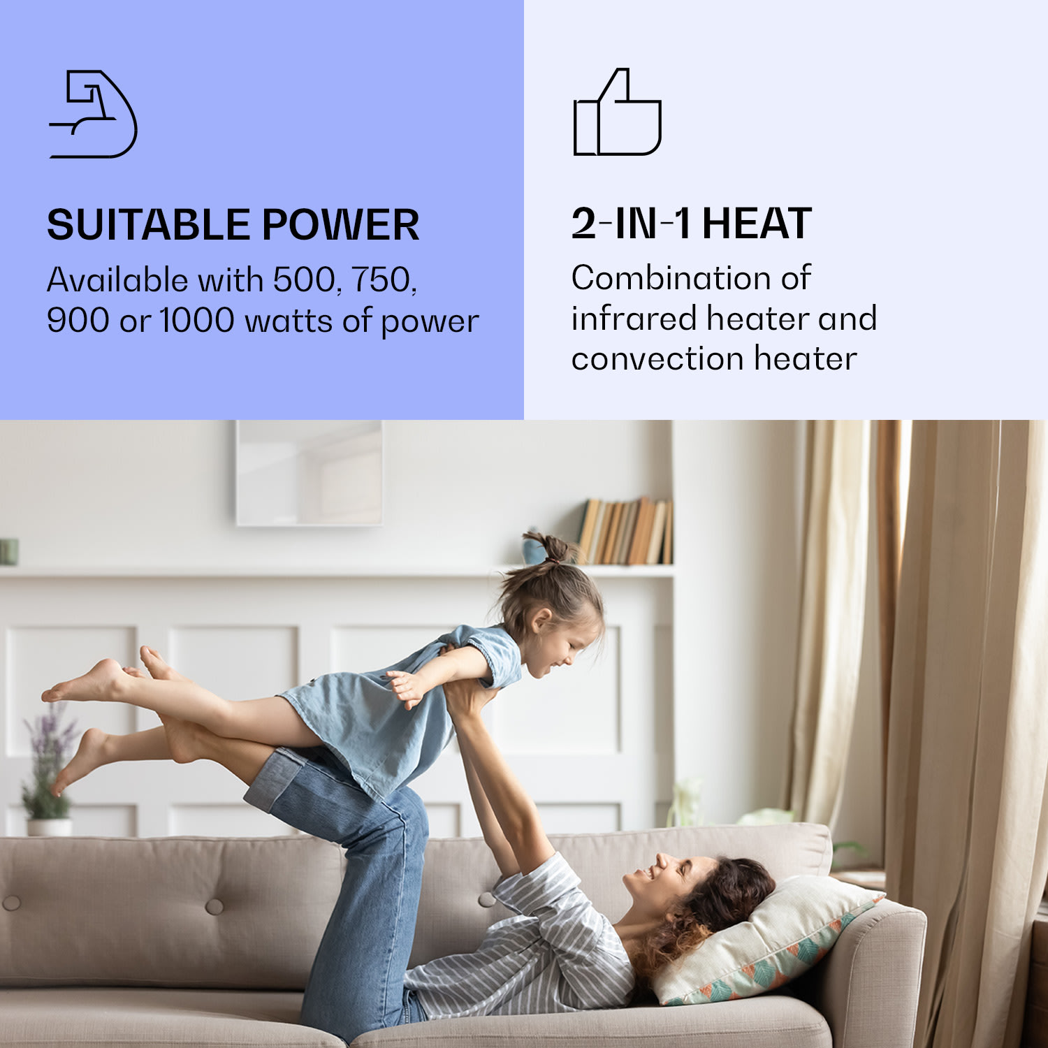 La Palma 1000 smart ohrievač 2 v 1 Infračervený konvektor 120x60cm 1000W zrkadlová predná časť 60 x 120 cm | 1000 W | Bijela