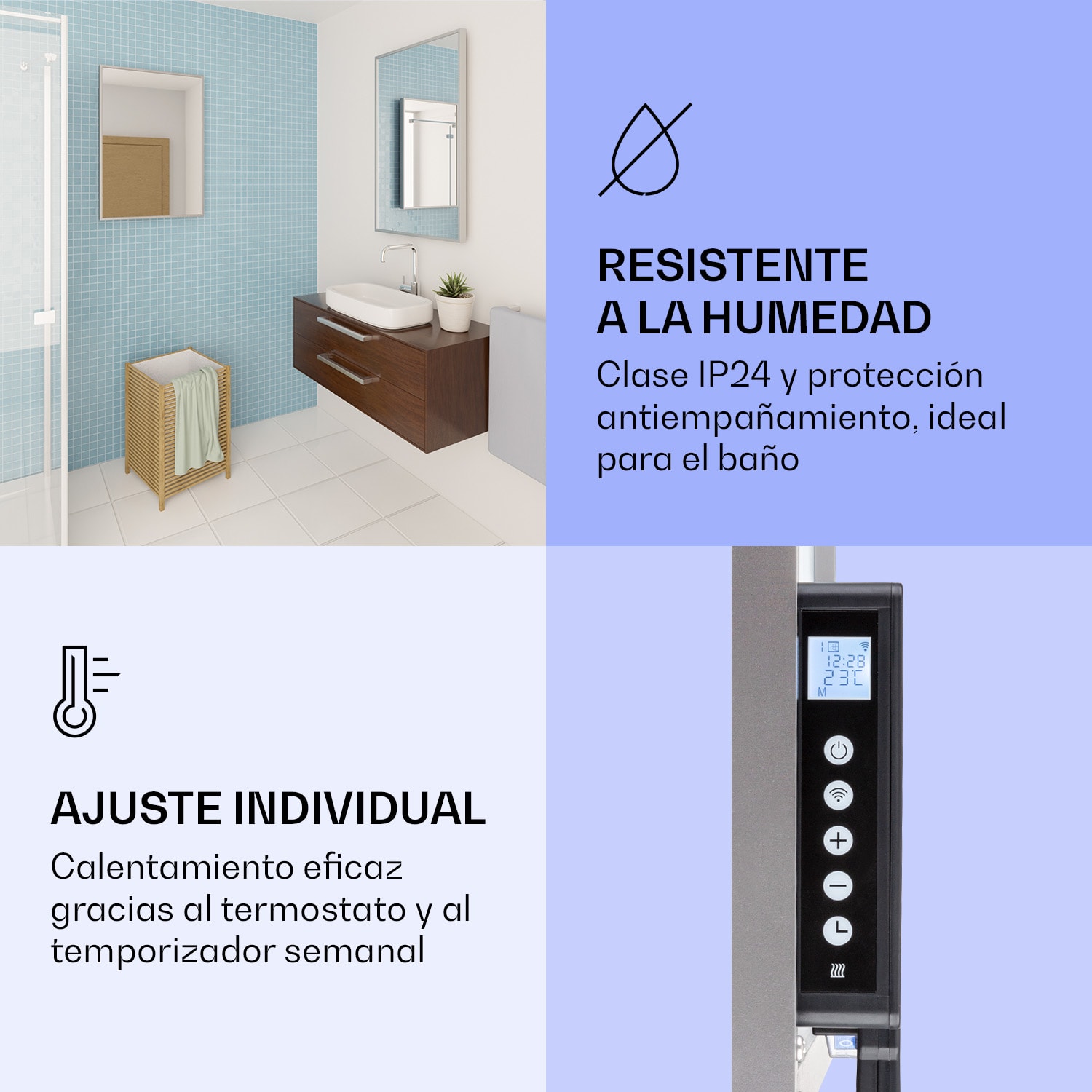 La Palma 1000 calentador inteligente 2 en 1 Convector de infrarrojos 120 x 60 cm 1000 W Espejo 