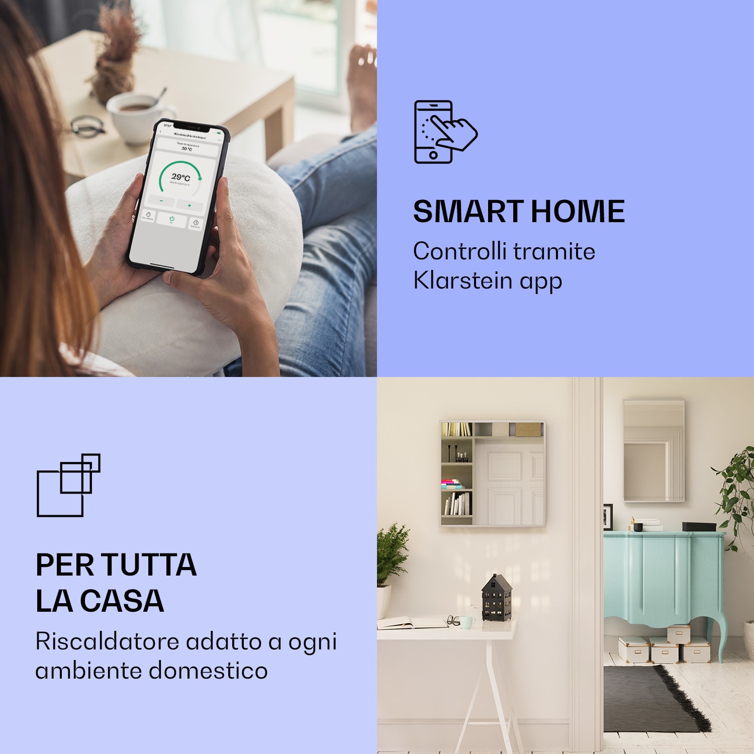 Stufa intelligente 2-in-1 La Palma 1000 Termoconvettore a infrarossi 120x60cm 1000W Specchio 