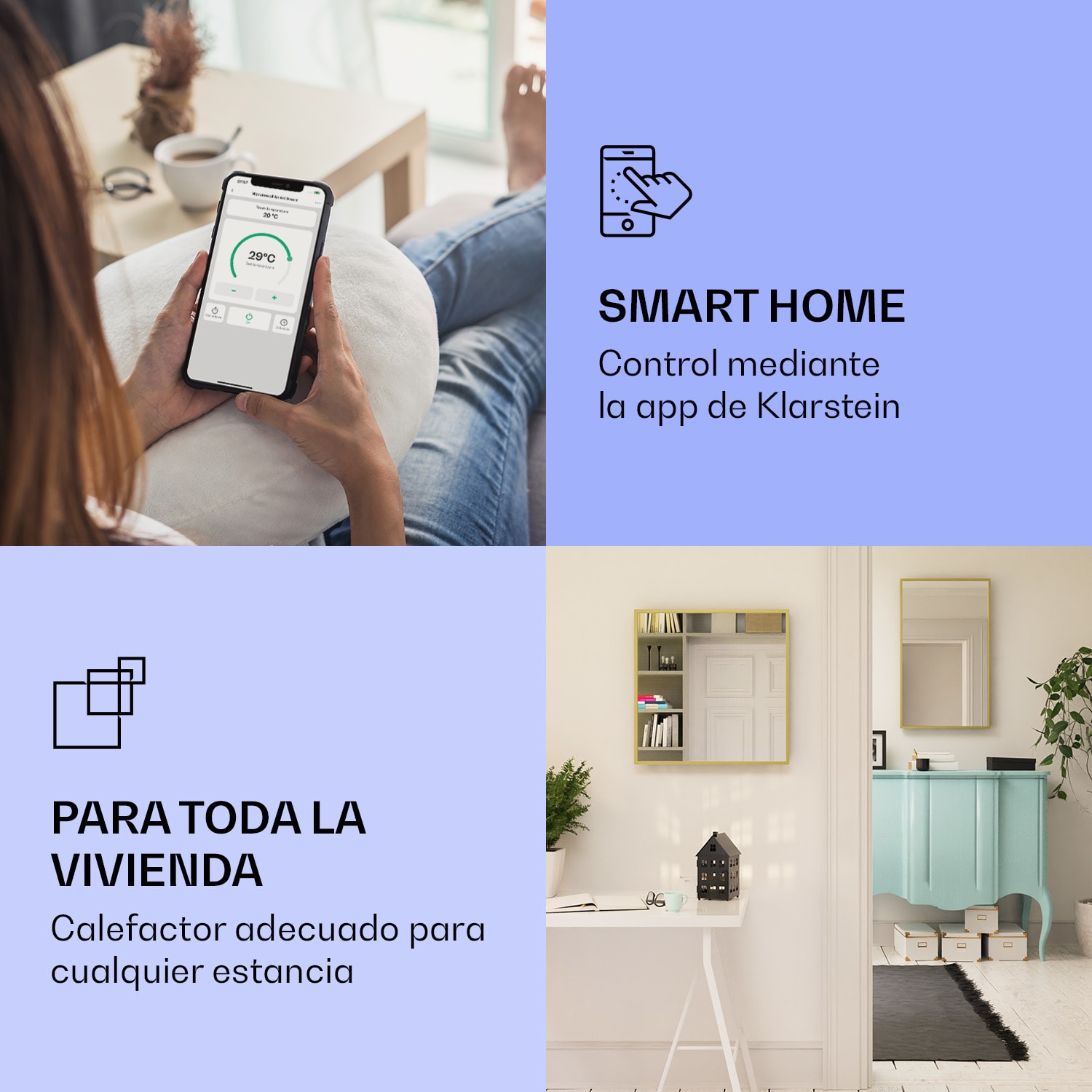 La Palma 1000 calentador inteligente 2 en 1 Convector de infrarrojos 120 x 60 cm 1000 W Espejo 