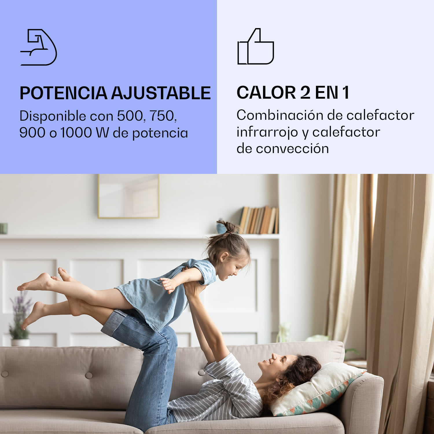 La Palma 1000 calentador inteligente 2 en 1 Convector de infrarrojos 120 x 60 cm 1000 W Espejo 