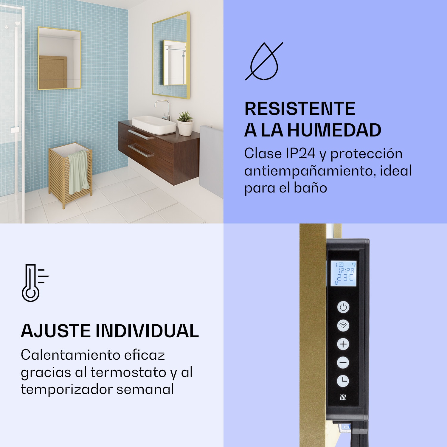 La Palma 1000 calentador inteligente 2 en 1 Convector de infrarrojos 120 x 60 cm 1000 W Espejo 