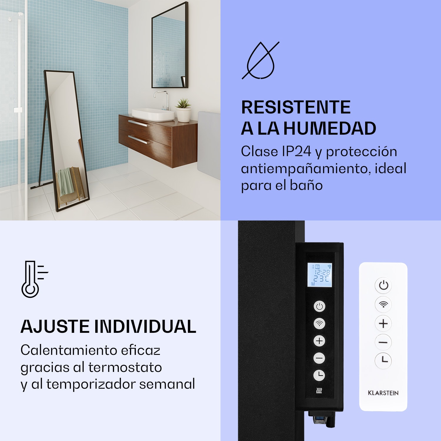 La Palma 900 Calentador infrarrojo inteligente con base de espejo 40 x 160 cm 900 W 40 x 160 cm | 900 W | Negro