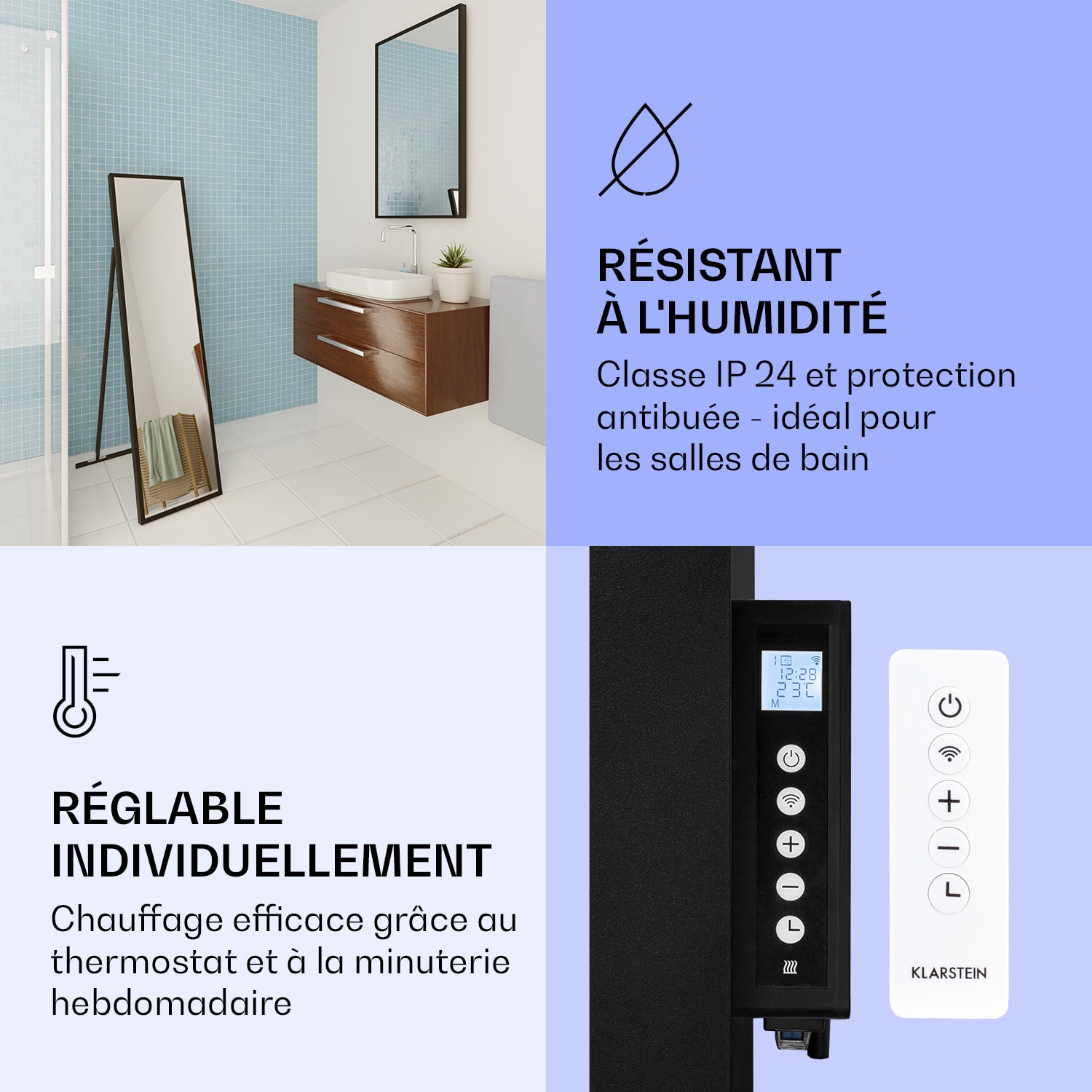 La Palma 900 smart radiateur infrarouge convecteur 40x160cm 900W miroir socle 40 x 160 cm | 900 W | Noir