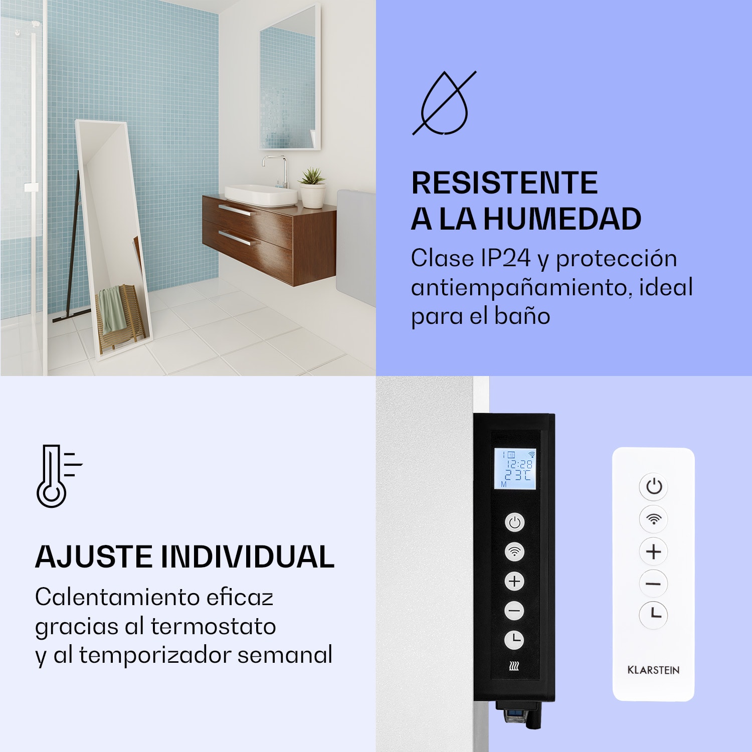 La Palma 900 Calentador infrarrojo inteligente con base de espejo 40 x 160 cm 900 W 40 x 160 cm | 900 W | Blanco