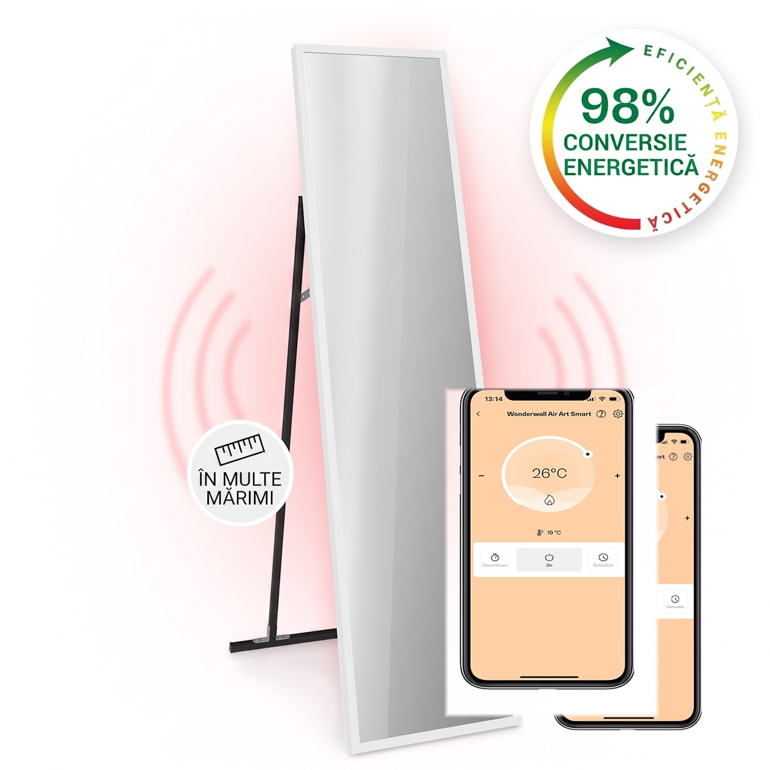 La Palma 900 smart, încălzitor, infraroșu, 40x160cm, 900W, partea frontală cu oglindă 40 x 160 cm | 900 W | Alb