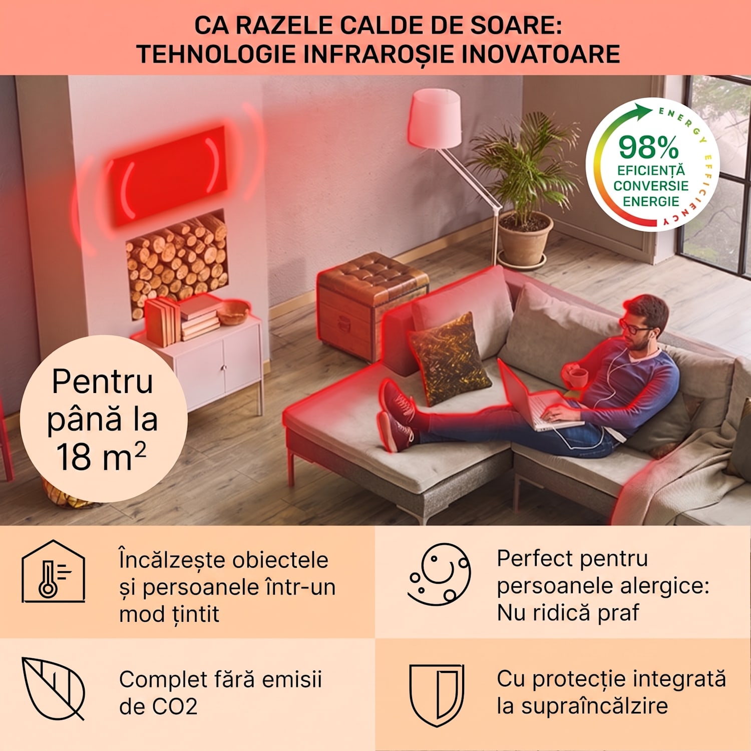 La Palma 900 smart, încălzitor, infraroșu, 40x160cm, 900W, partea frontală cu oglindă 40 x 160 cm | 900 W | Alb
