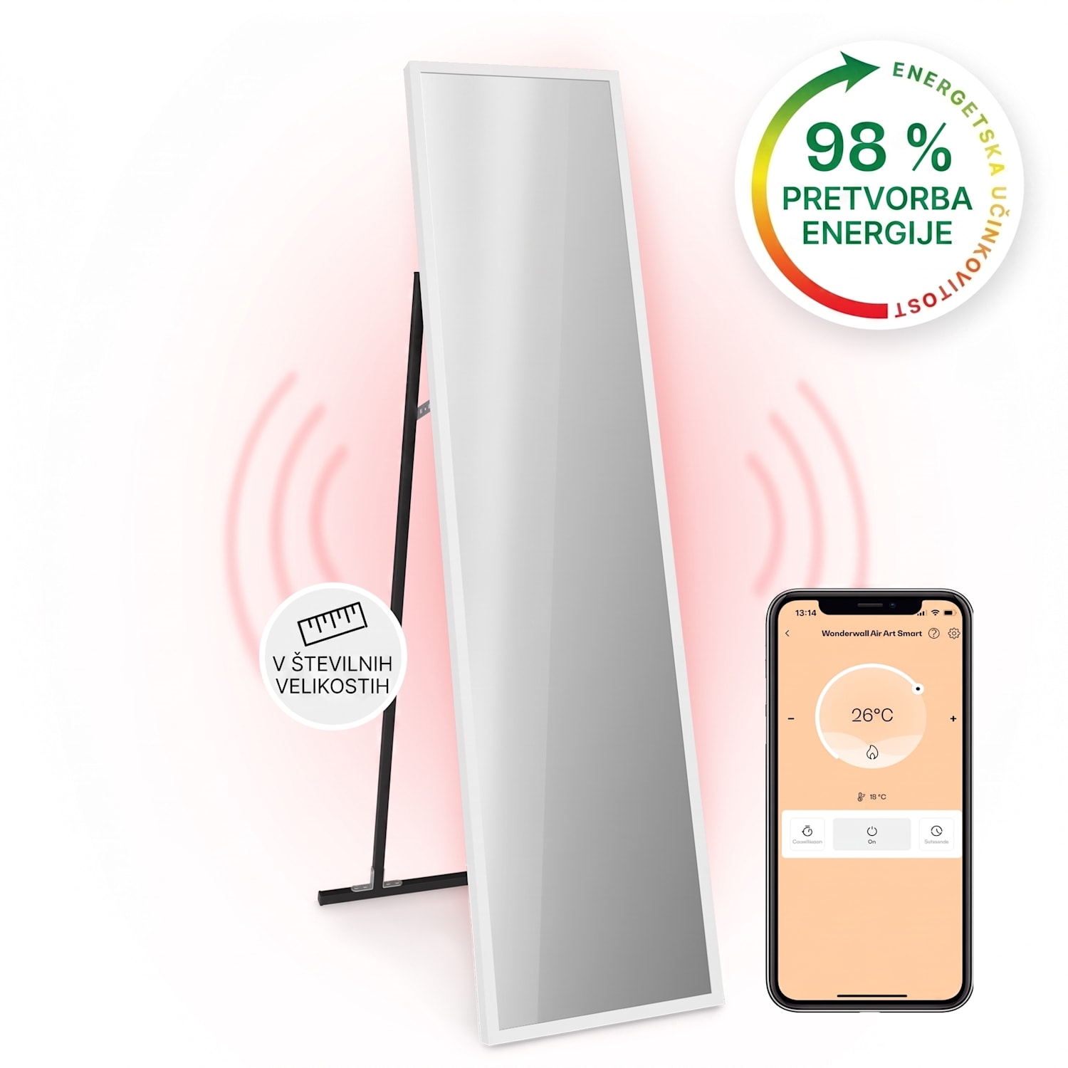 La Palma 900 smart, infrardeči grelnik, 40 x 160cm, 900W, stojalo za ogledalo 40 x 160 cm | 900 W | Bela
