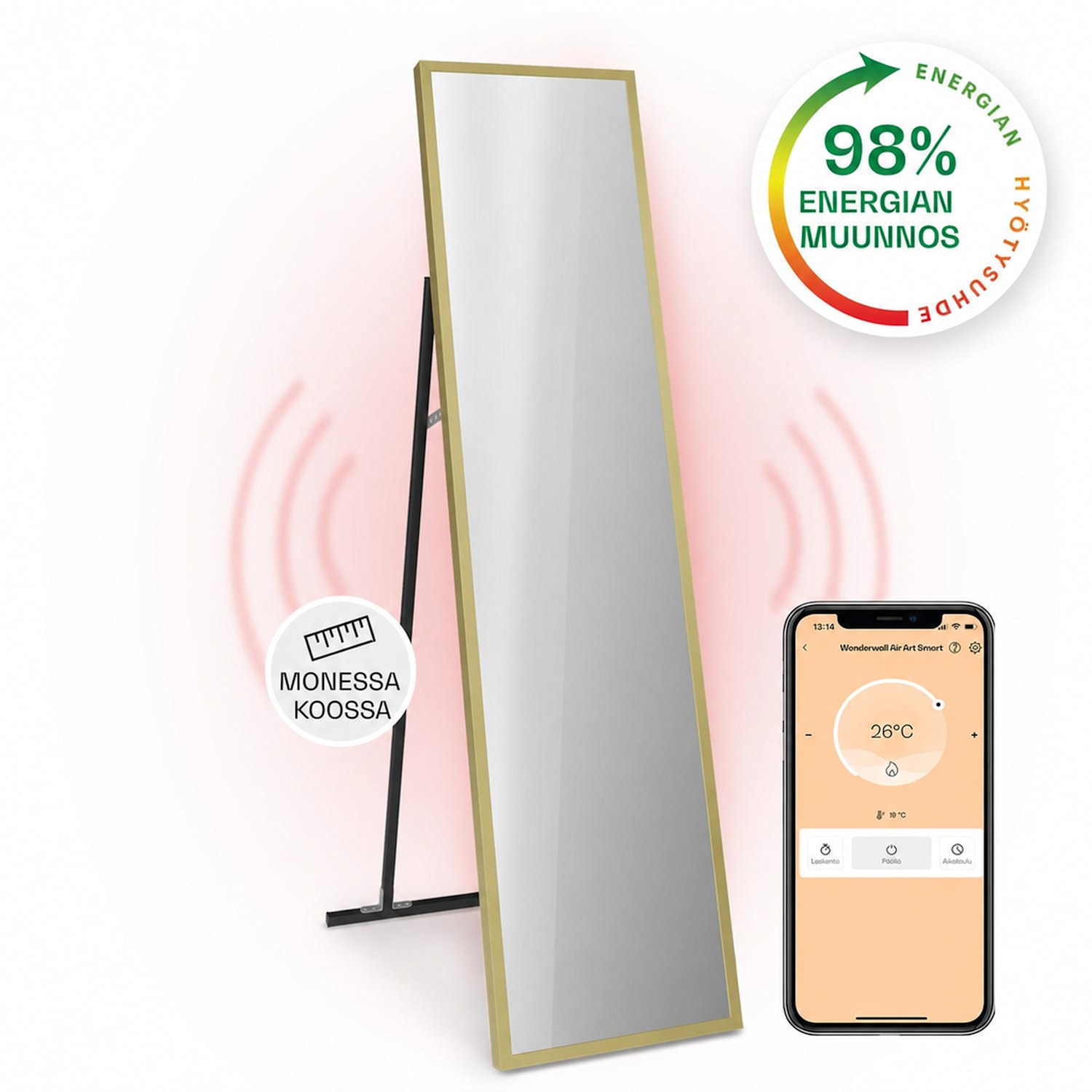 La Palma 900 smart -infrapunalämmitin konvektori 40x160cm 900W peili jalka 40 x 160 cm | 900 W | Kulta