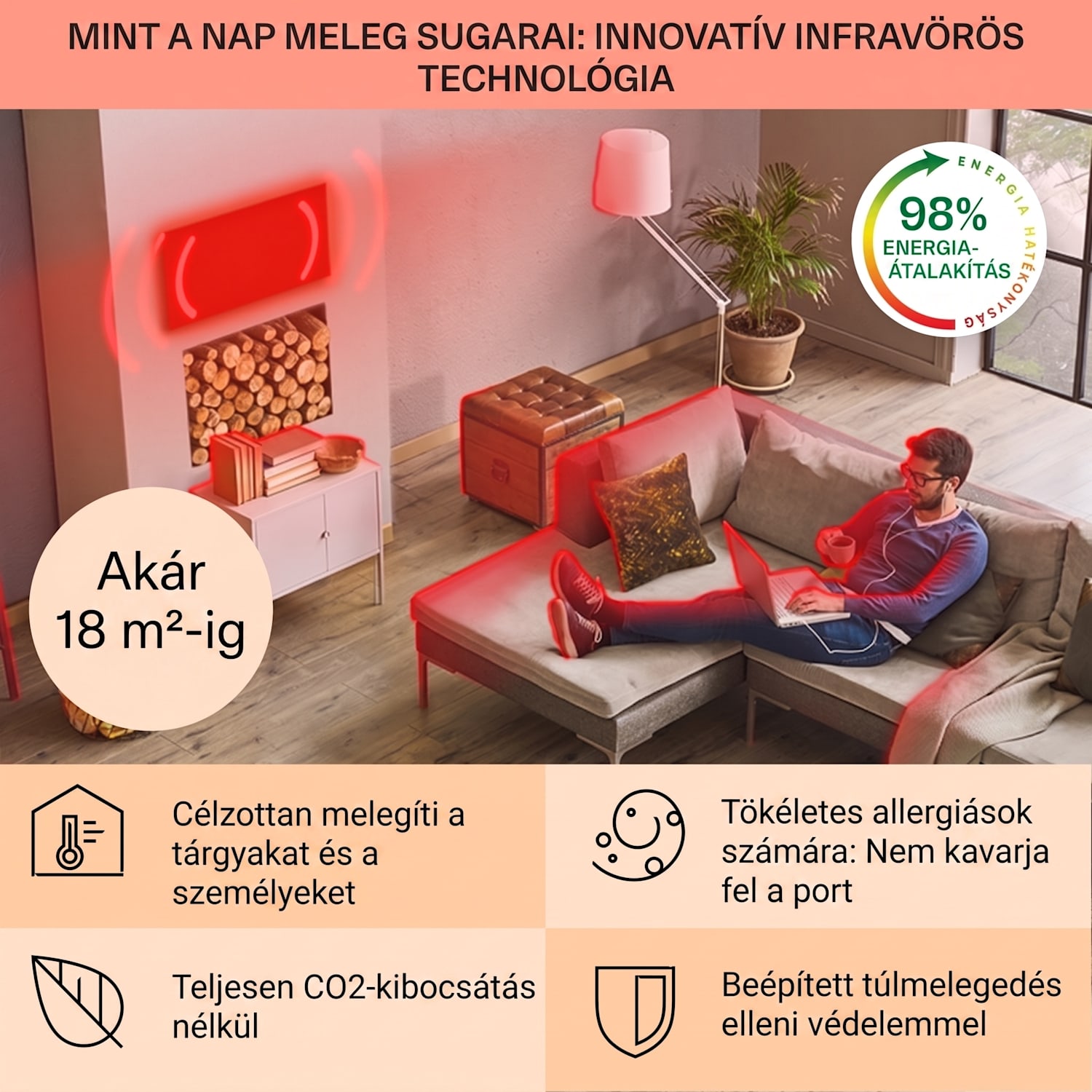 La Palma 900 smart, infravörös hősugárzó, 40 x 160 cm, 900 W, tükörállvány 40 x 160 cm | 900 W | Arany
