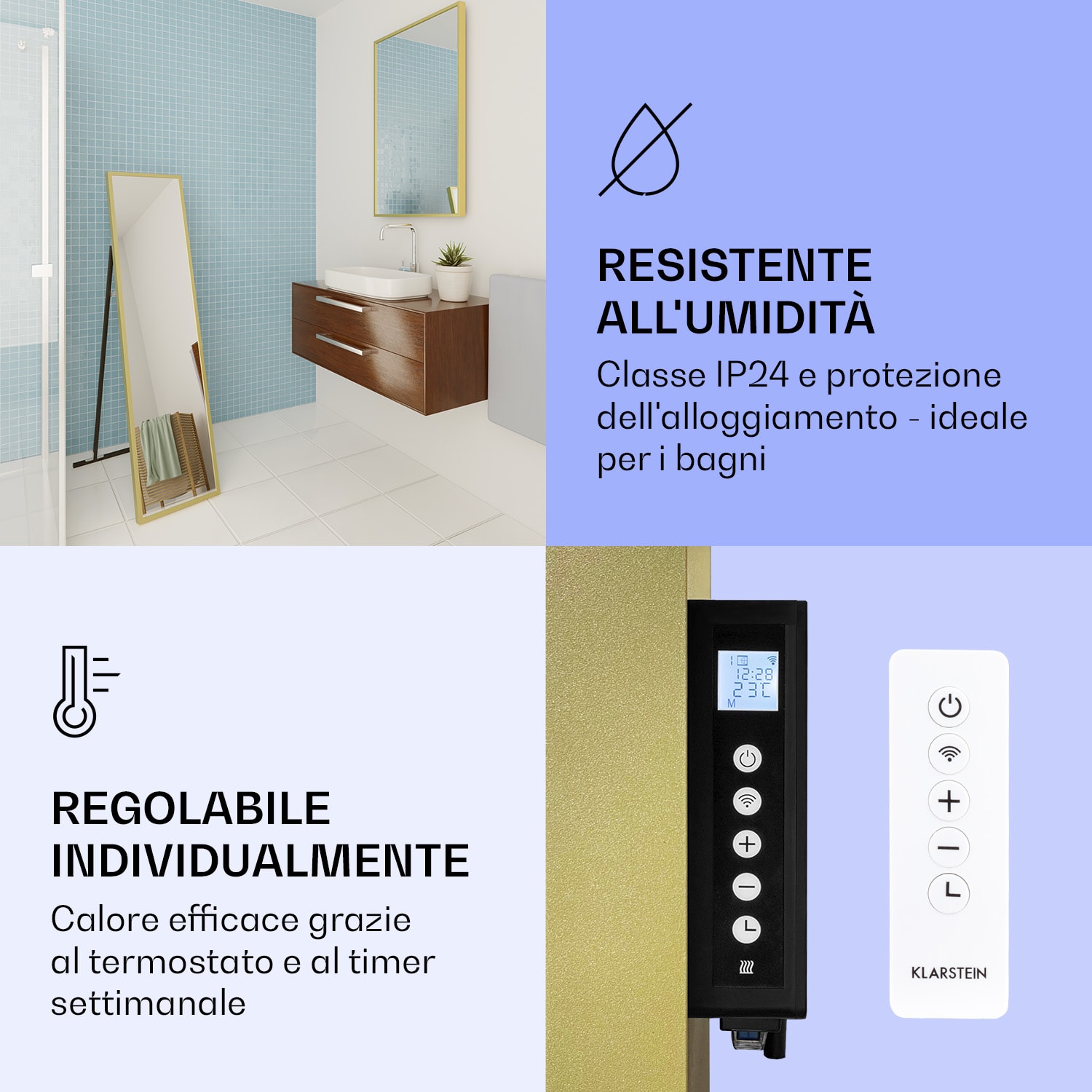 Radiatore a raggi infrarossi La Palma 900 smart Termoconvettore 40x160cm 900W Specchio Supporto alla base 40 x 160 cm | 900 W | Oro